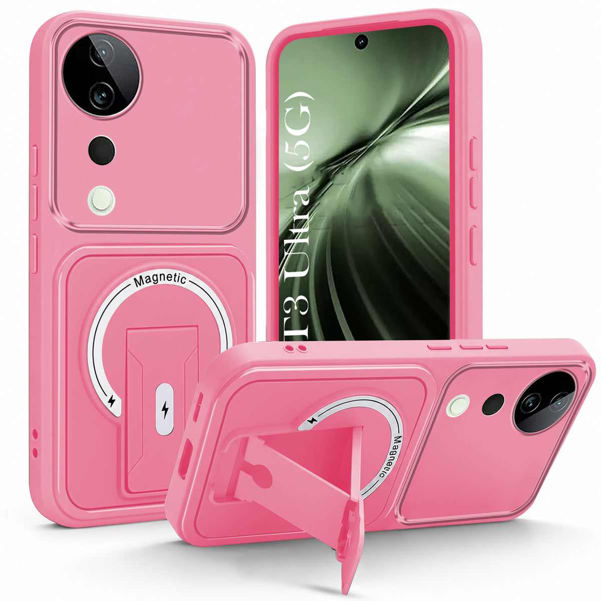 For Vivo T3 Ultra Back Case Cover Metallic (Hybrid Armor Kickstand | MagSafe Compatible | Camera Protection Shockproof)