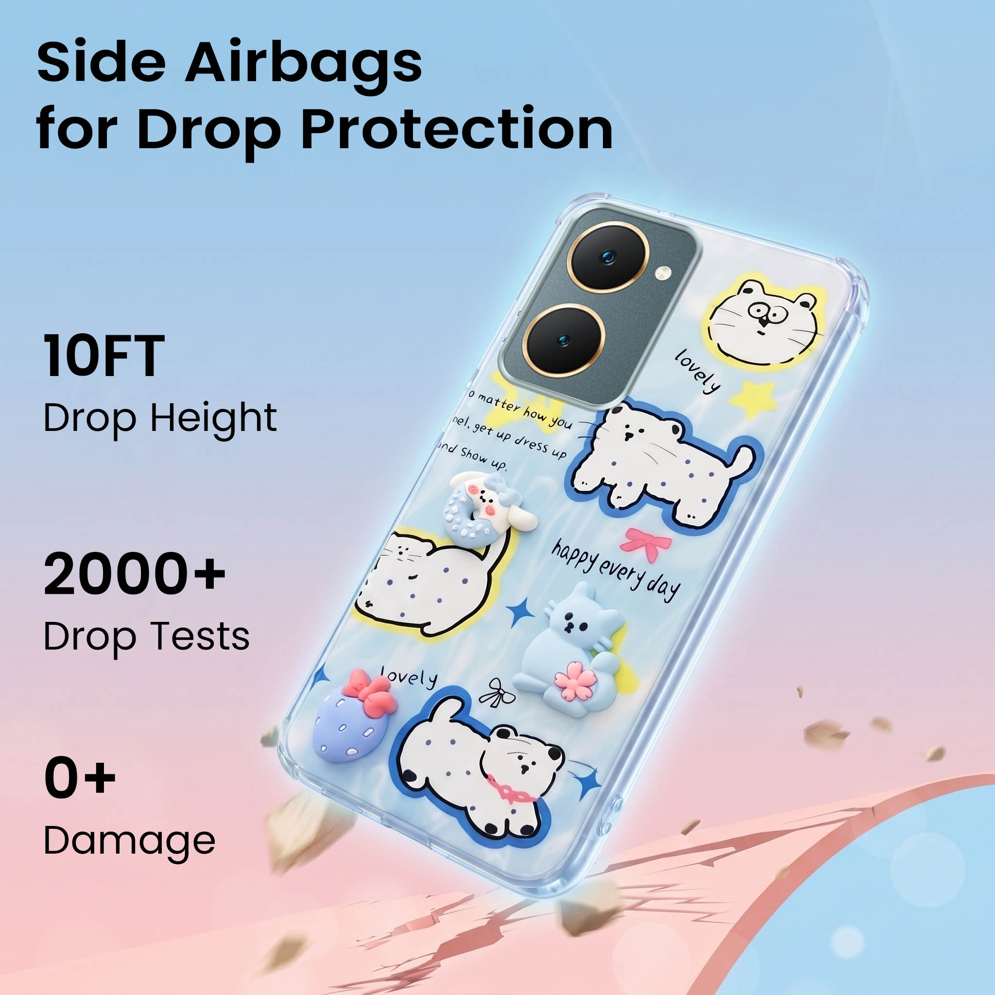 For Vivo Y18 | Y18e | Y03 | Y18i | Y18t Back Cover Case (3D Cute Cartoons | Hard Back Side Soft | Matte Premium Finish | HD Printing)