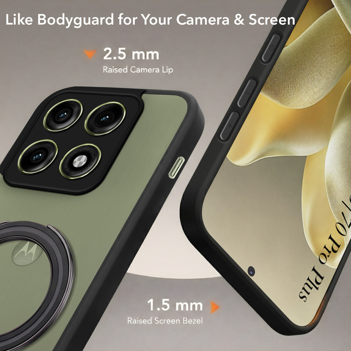 For Motorola Edge 70 Pro | Motorola Edge 70 Pro Plus Back Cover Case (Kick Stand Ring Holder | Life time Anti Yellow | Camera Protection)