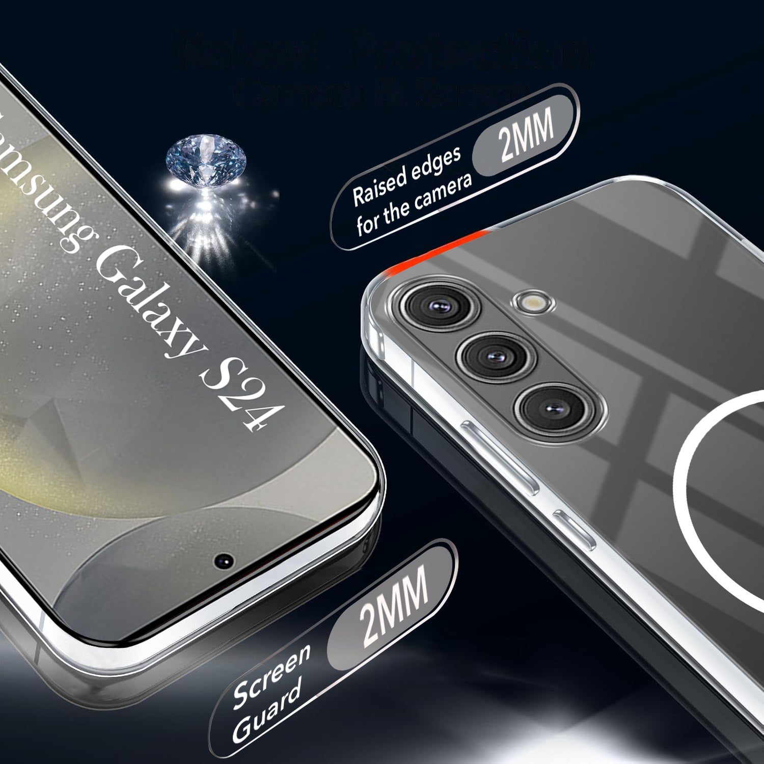 For Samsung Galaxy S24 Back Cover Case (Crystal Clear Case | MagSafe Wireless Charging Support | Hard Anti Yellow | Camera Protection Bump)