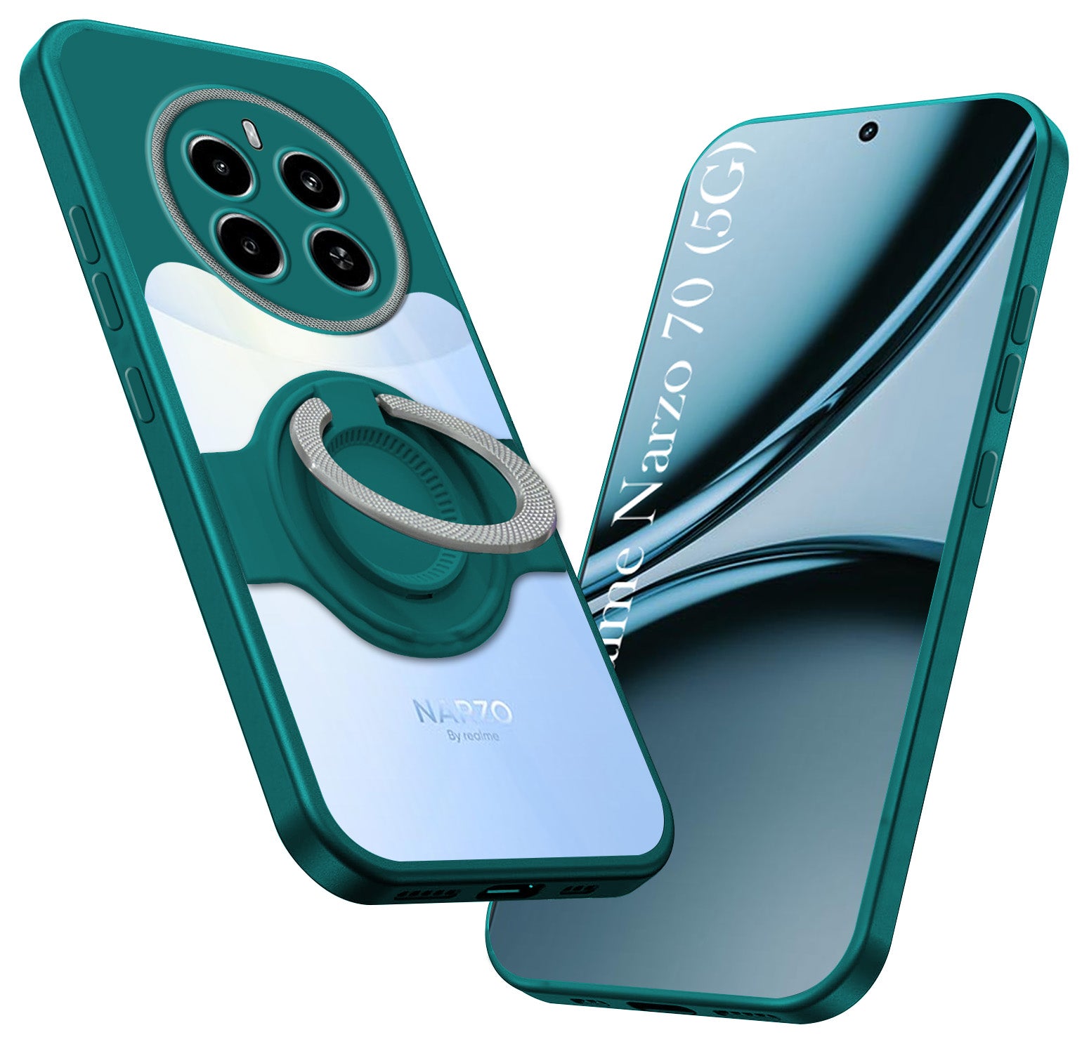 For Realme Narzo 70 5G Back Cover Case with stand (Built-in Ring Holder Kickstand | Lifetime Anti Yellow | Camera Protection)