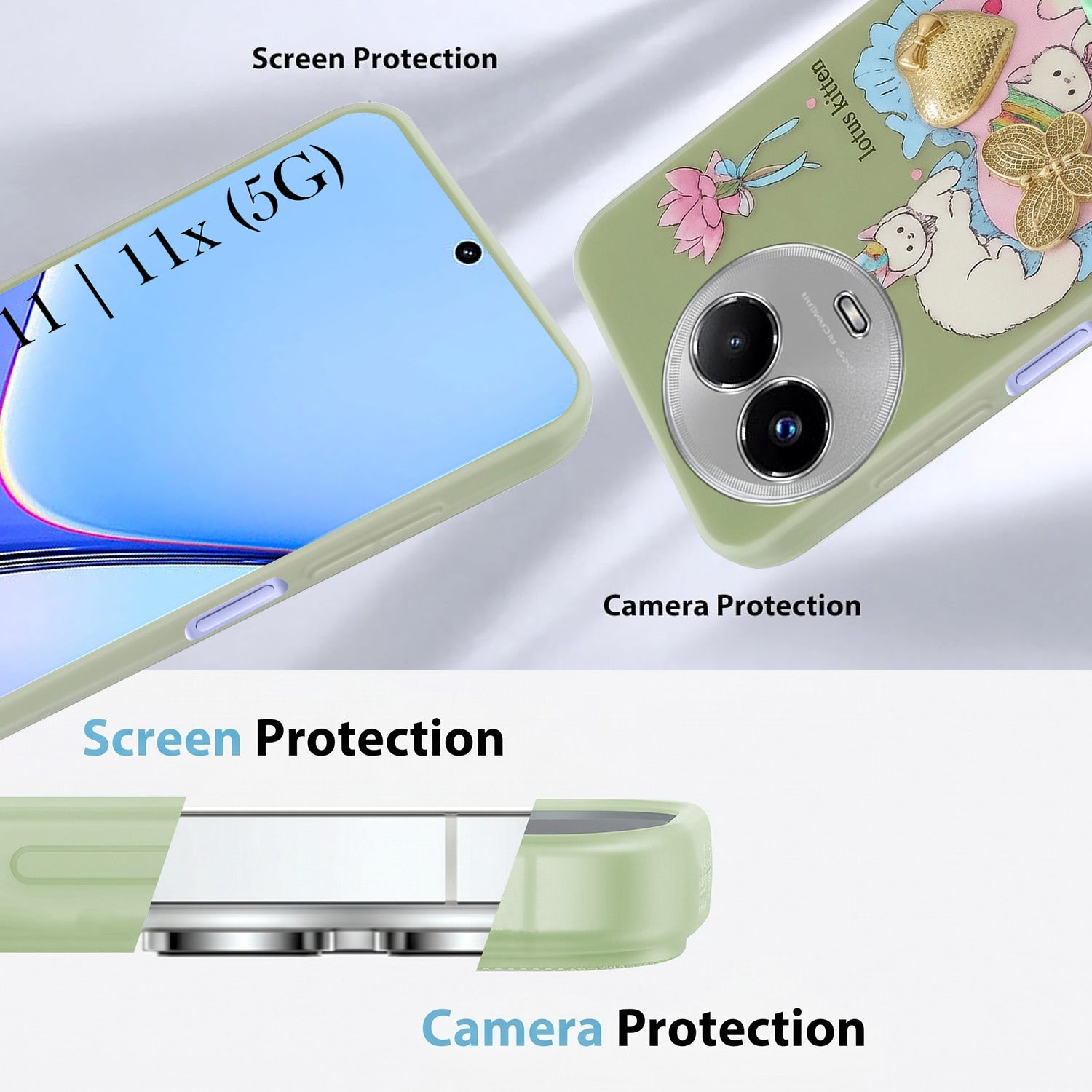 For Realme 11 5G | Realme 11x 5G Back Cover Case (3D Cute Heart Strap Holder | Camera Protection | Designer Girls Print)