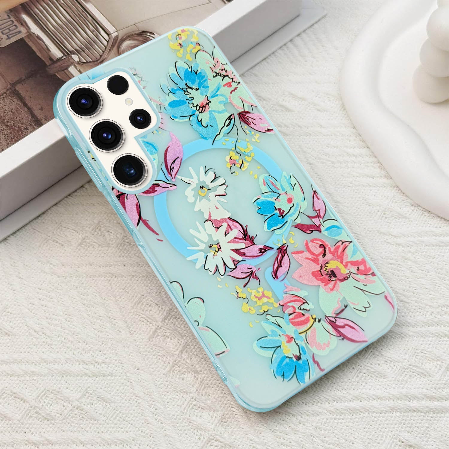 For Samsung Galaxy S23 Ultra Back Cover Case (Cute Floral Design | Flower Print for Girls | MagSafe Compatible Wireless Charging)