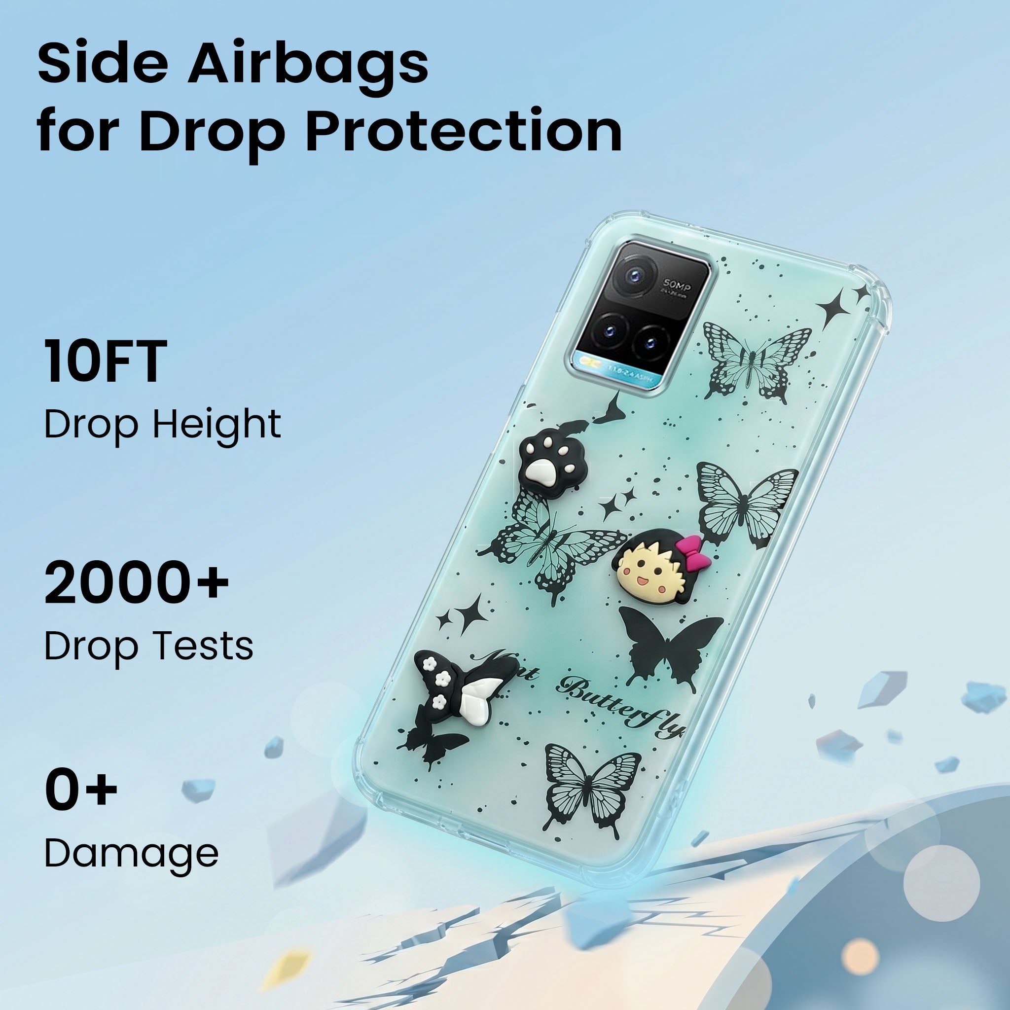 For Vivo Y33T | Vivo Y21T | Vivo Y21s Back Cover Case (3D Cute Cartoons | Hard Back Side Soft | Matte Premium Finish | HD Printing)