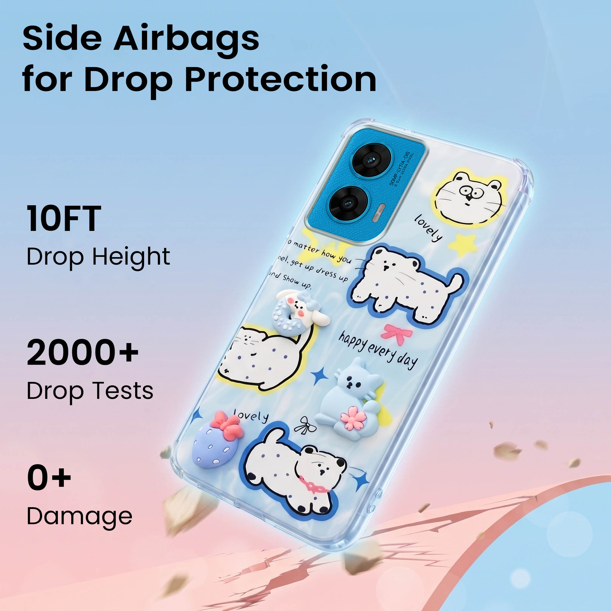 For Motorola Moto G96 Back Cover Case (3D Cute Cartoons | Hard Back Side Soft | Matte Premium Finish | HD Printing)