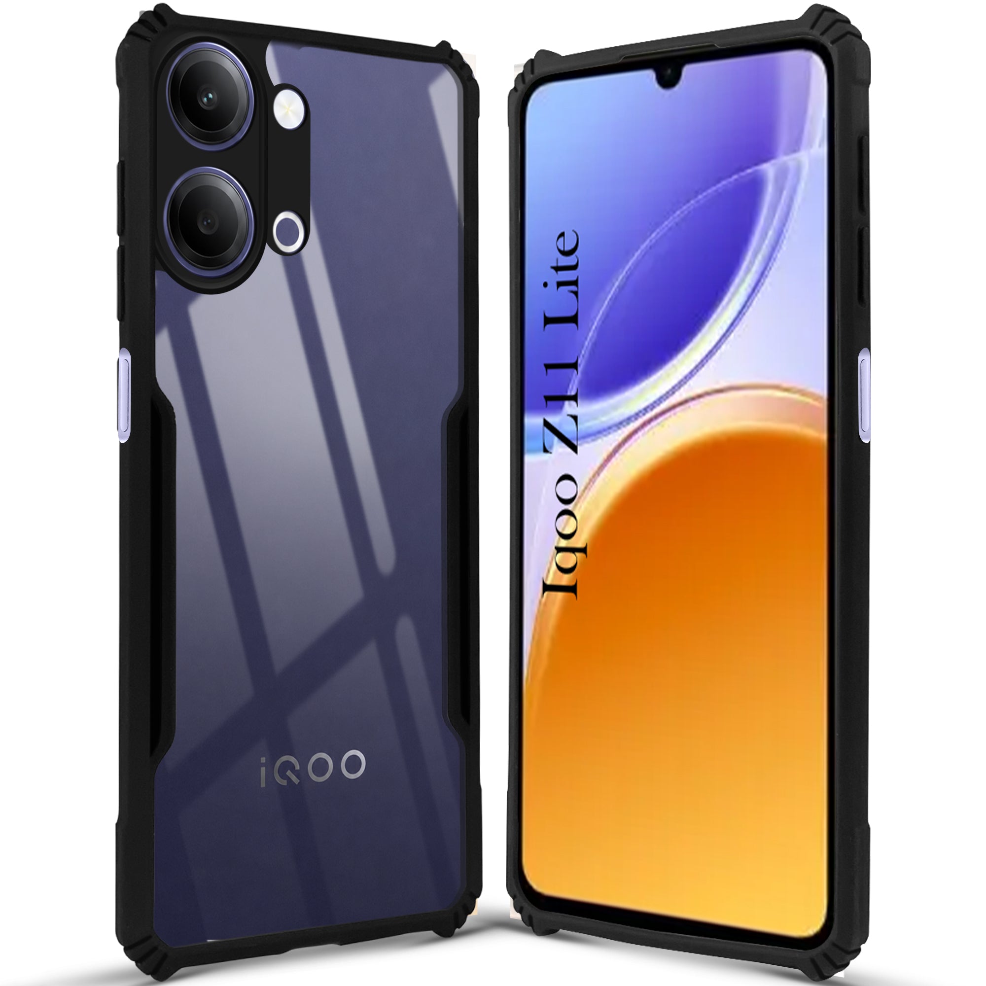 For Vivo iQOO Z11 Lite Back Cover Case Hybrid (Shockproof with Polycarbonate Clear Panel | Professional Black)