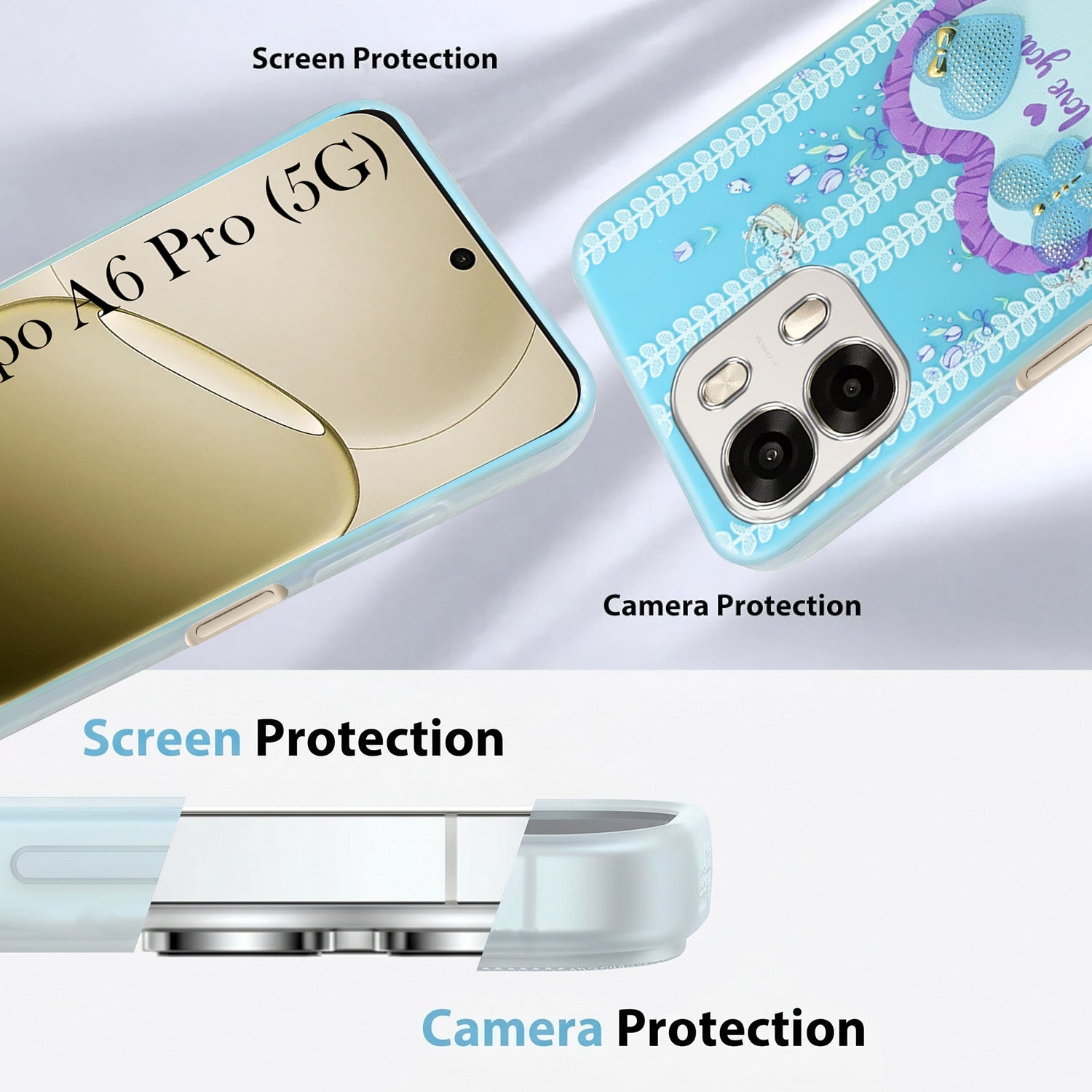 For Oppo A6 Pro Back Cover Case (3D Cute Heart Strap Holder | Camera Protection | Designer Girls Print)