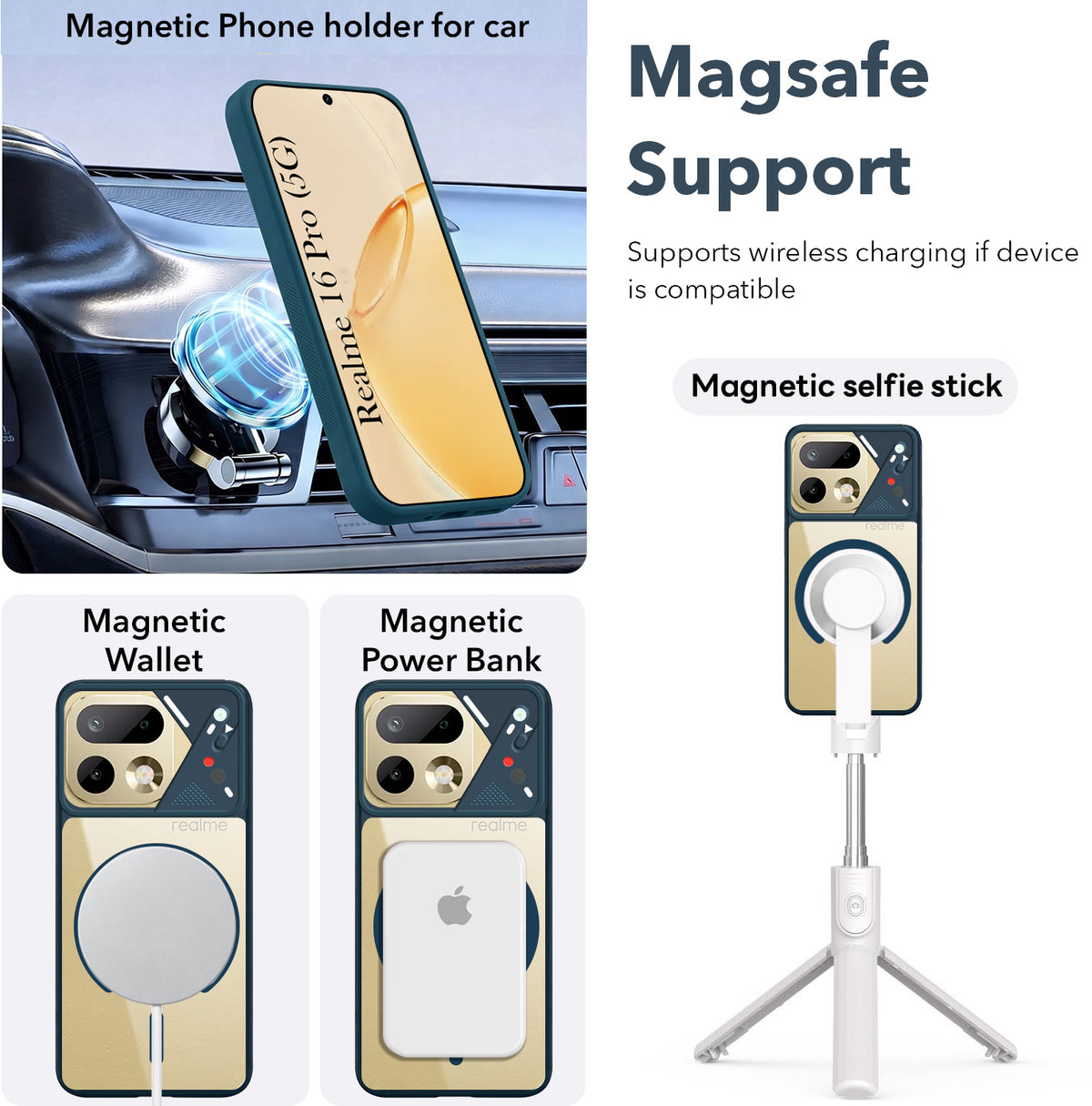 For Realme 16 Pro Back Cover Case Lifetime Anti-Yellow Clear (Camera Protection | Side Grip | Wireless MagSafe Compatible)