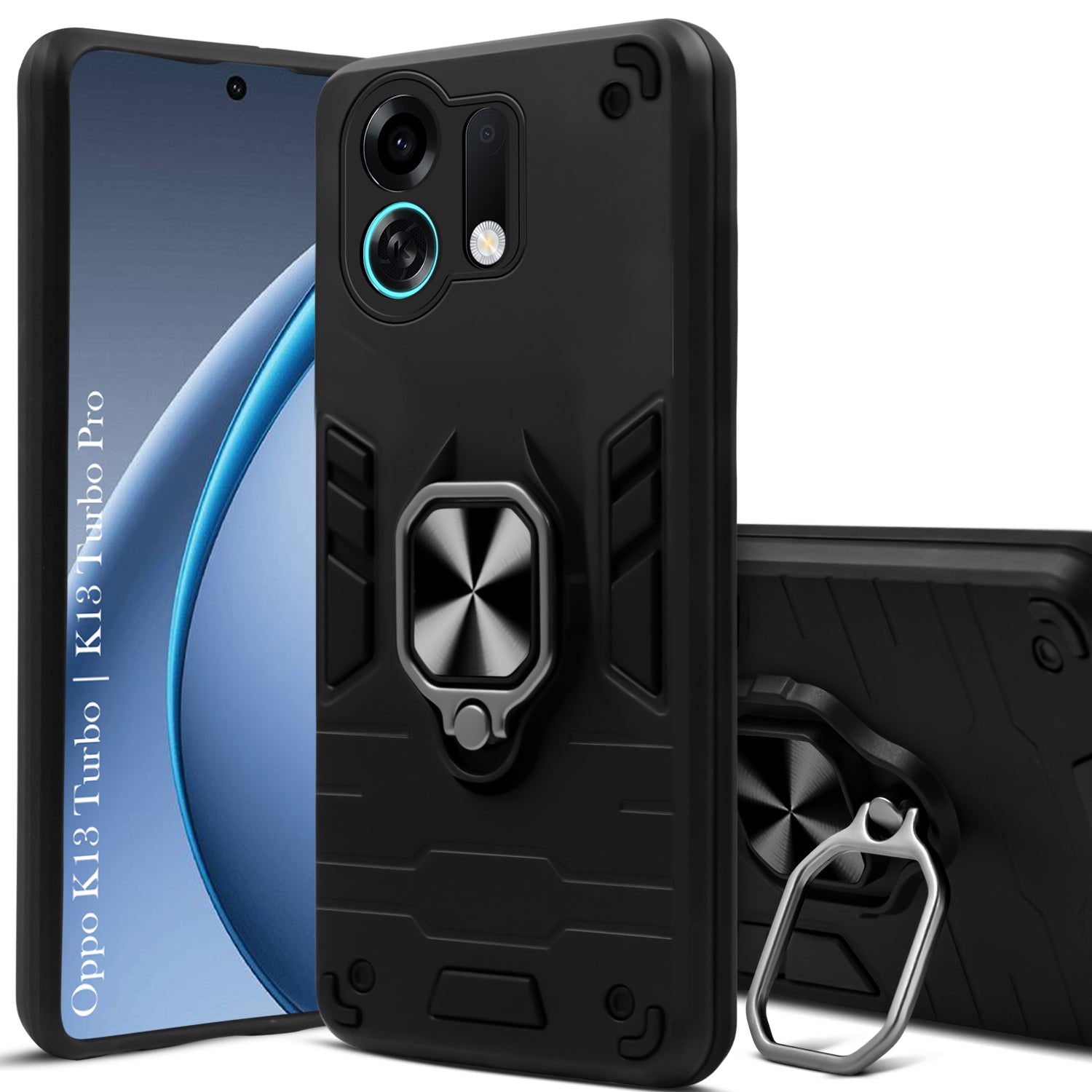 For Oppo K13 Turbo | Oppo K13 Turbo Pro Back Cover Case Hybrid Armor (Shockproof Dual Layer Polycarbonate |Ring Holder Kickstand)