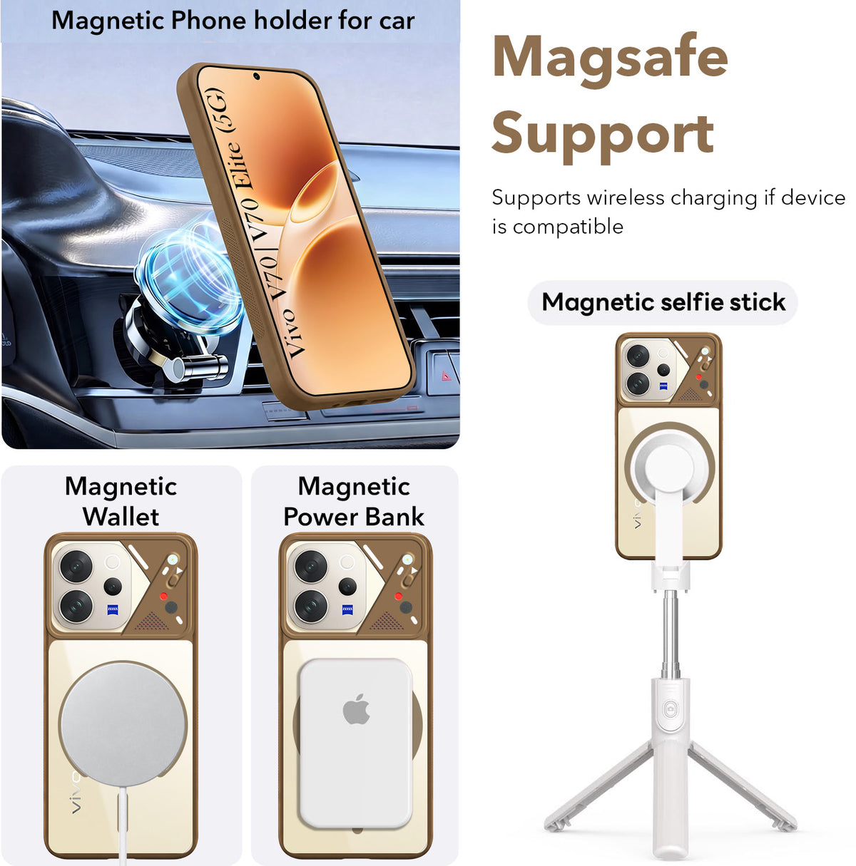 For Vivo V70 | Vivo V70 Elite 5G Back Cover Case Lifetime Anti-Yellow Clear (Camera Protection | Side Grip | Wireless MagSafe Compatible)