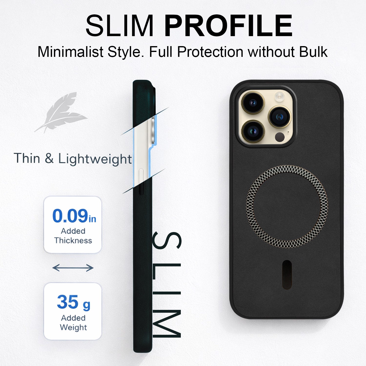 For Apple iPhone 14 Pro Max Back Cover Case Leather Finish(MagSafe Compatible Wireless Charging | Soft Touch | Camera Bump Protection)