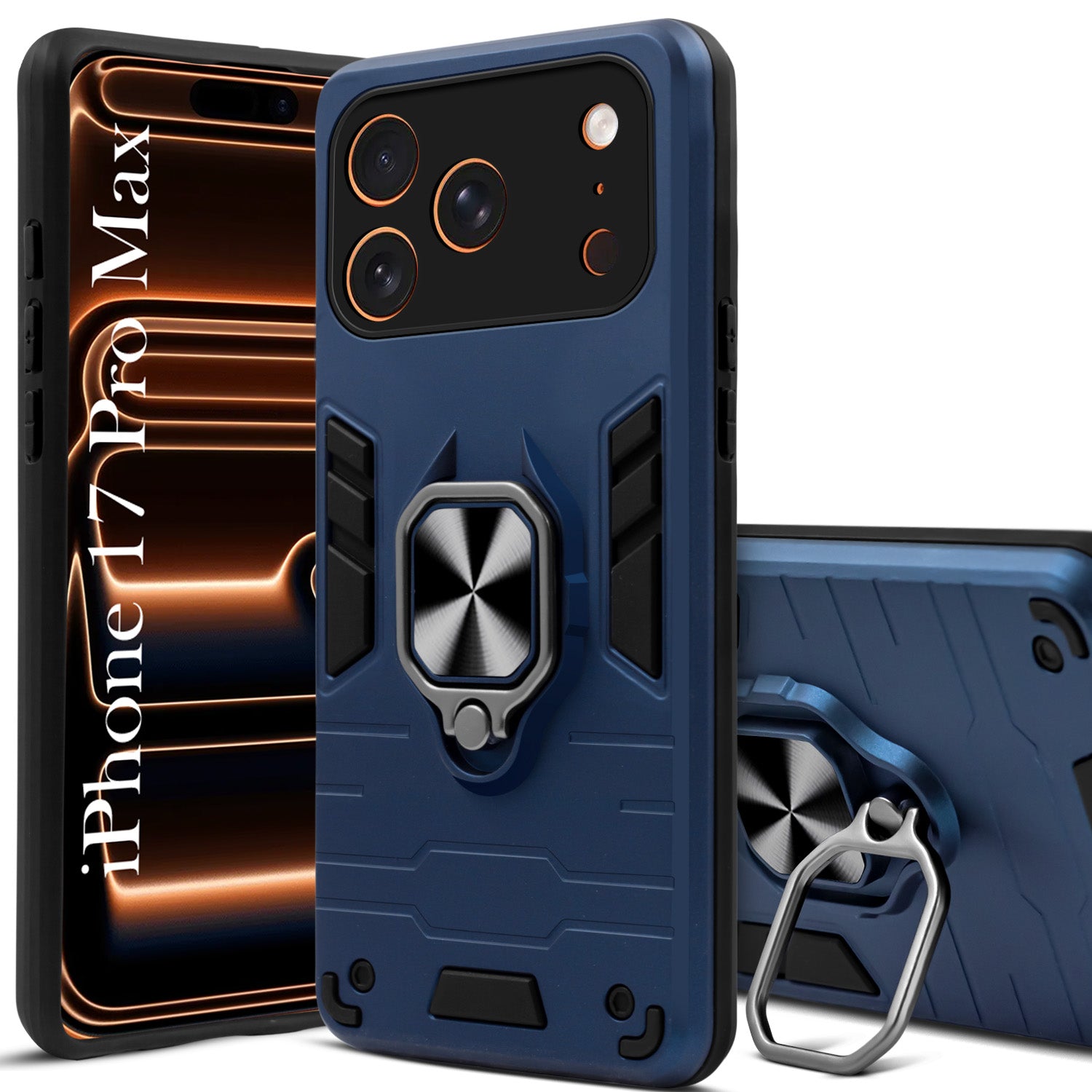 For Apple iPhone 17 Pro Max Back Cover Case (Shockproof Dual Layer Polycarbonate |Ring Holder Kickstand)