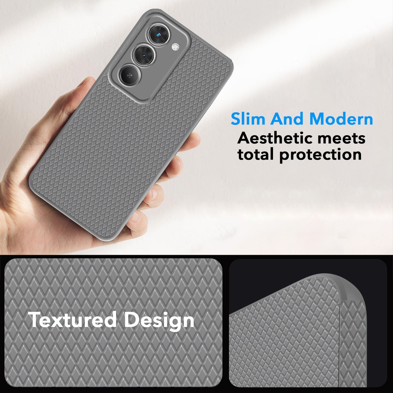 For Redmi 15 Back Cover Case (Camera Protection | Side Grip Texture | Soft and Flexible)