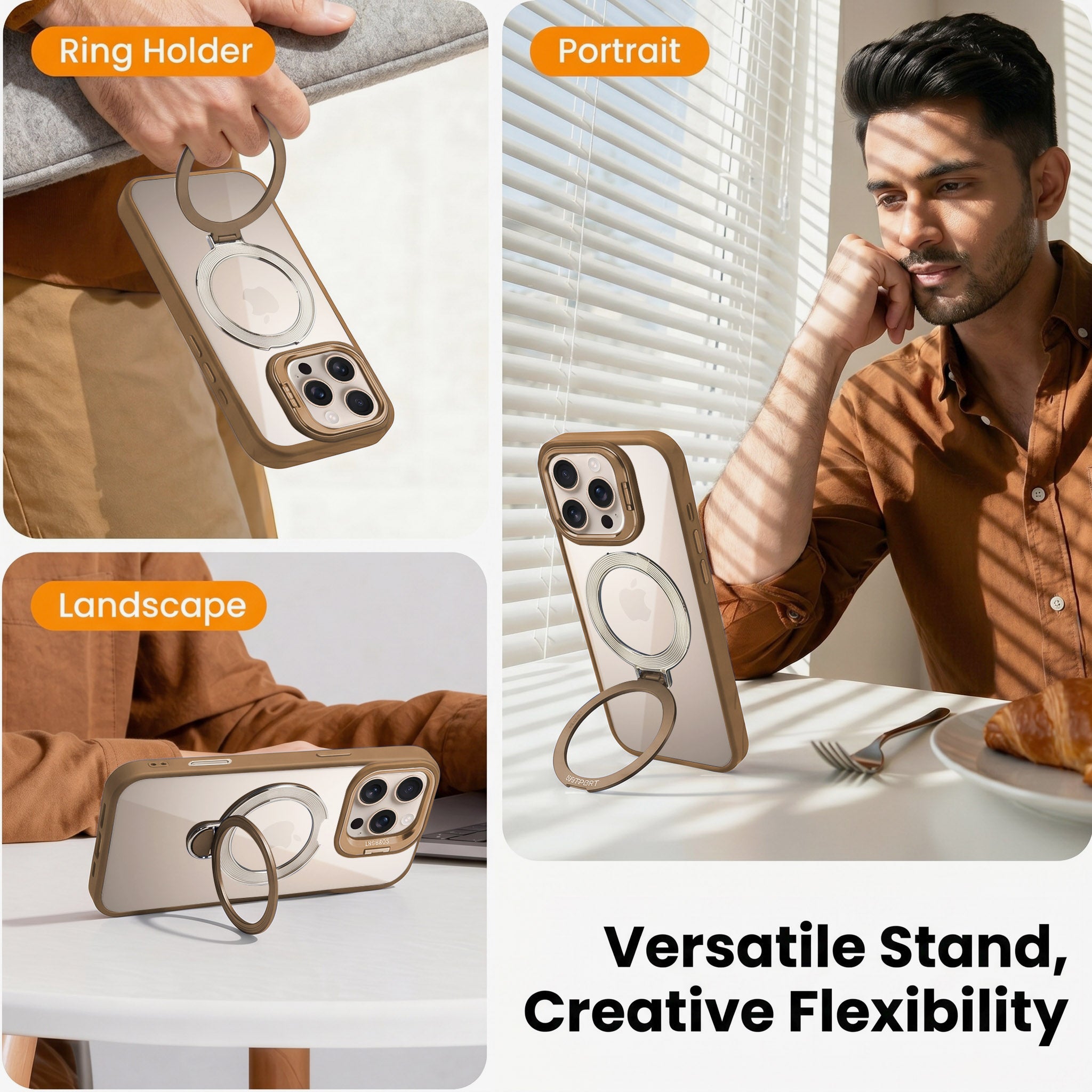 For Apple iPhone 16 Pro Back Cover Case Crystal (Lifetime Anti Yellow | Magnetic Ring Stand | Camera Lens Protection | MagSafe Compatible)