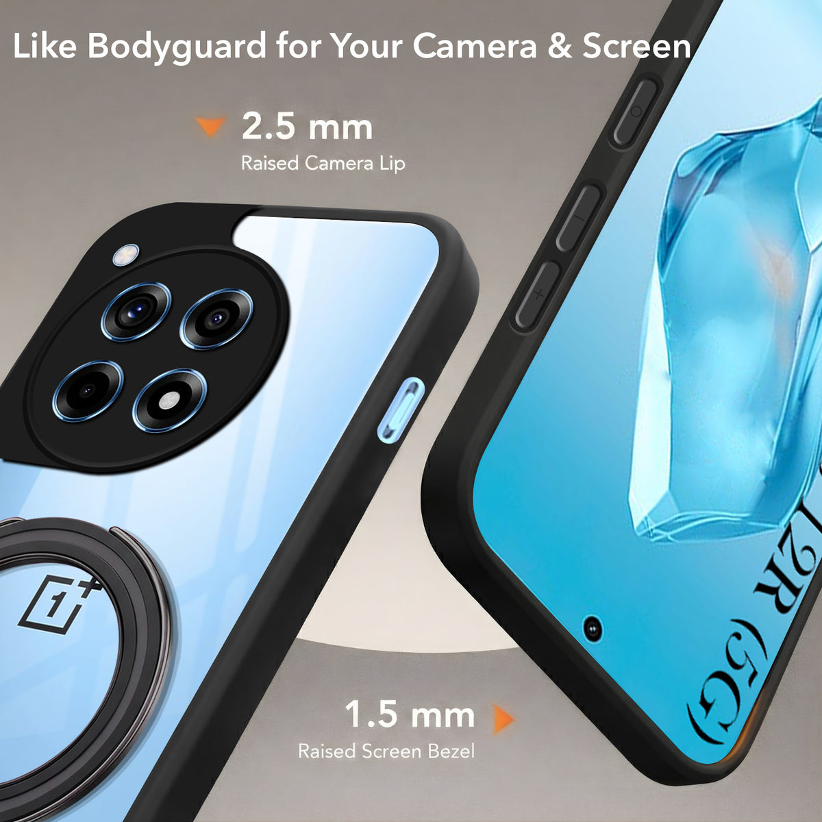For OnePlus 12R 5G Back Cover Case (Kick Stand Ring Holder | Life time Anti Yellow | Camera Protection)
