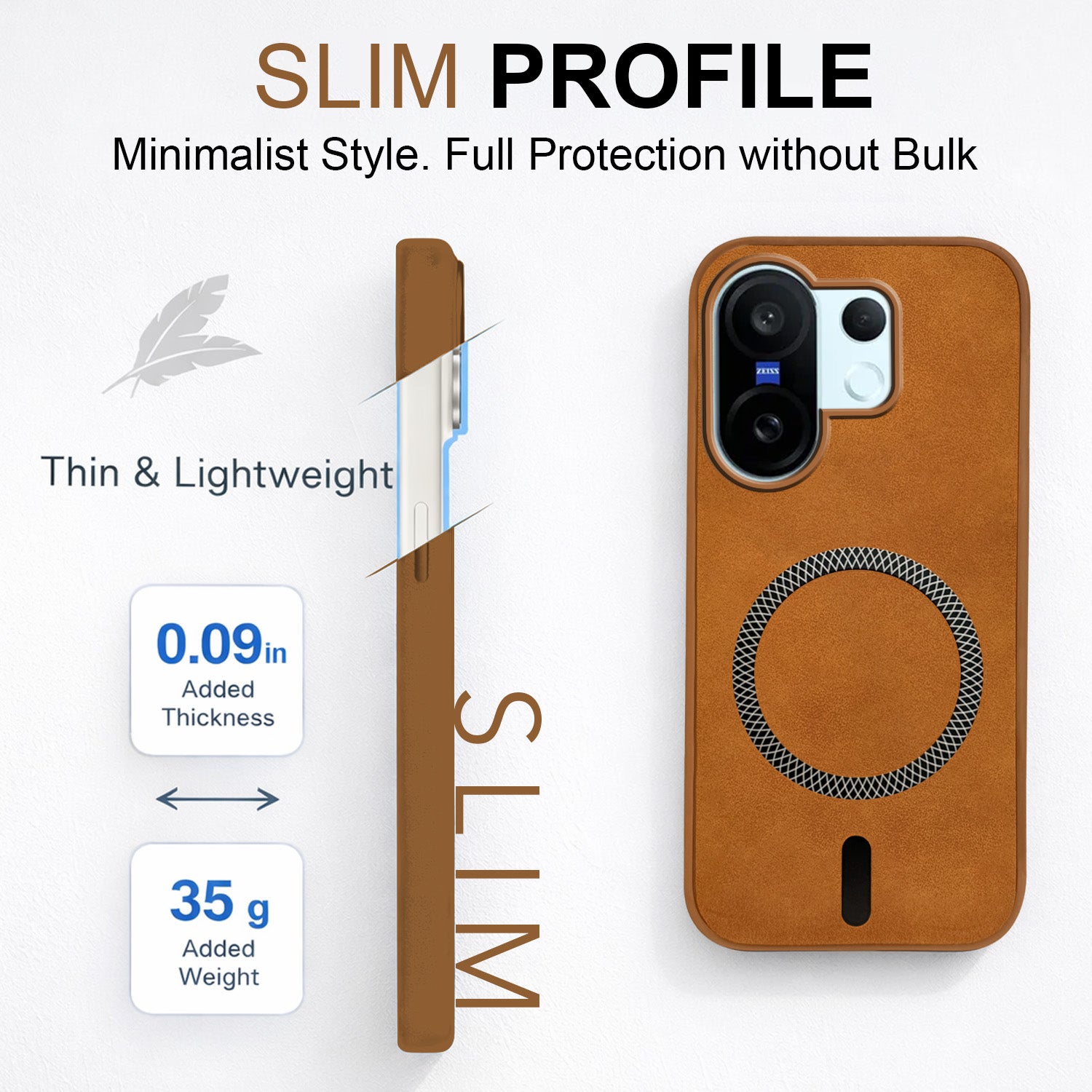 For Vivo X200 FE Back Cover Case Leather Finish (MagSafe Compatible Wireless Charging | Soft Touch | Camera Bump Protection)