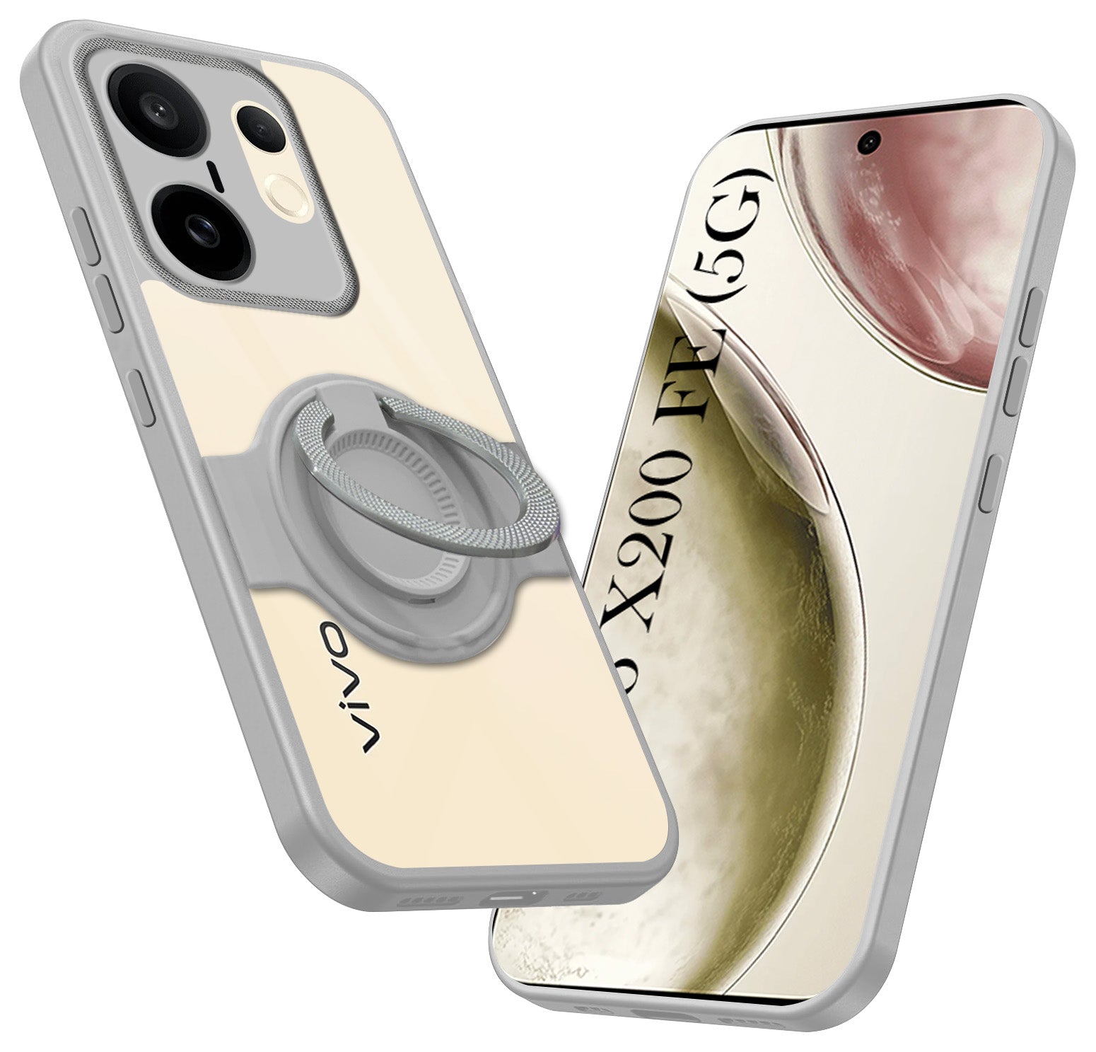 For Vivo X200 FE Back Cover Case with stand (Built-in Ring Holder Kickstand | Lifetime Anti Yellow | Camera Protection)