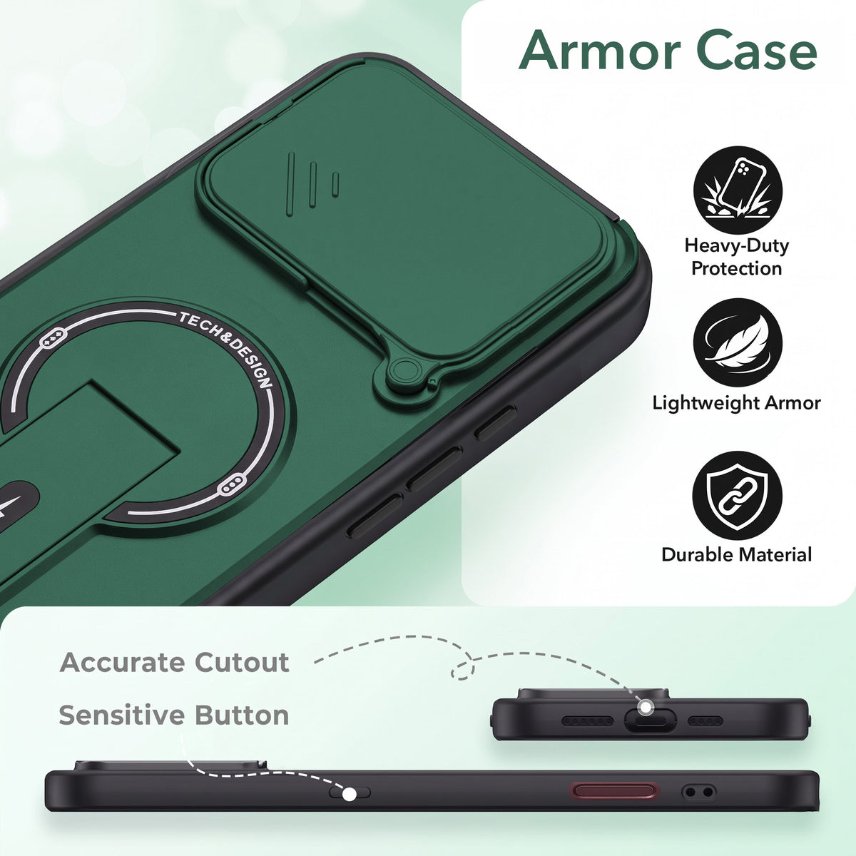 For Apple iPhone 18 Pro Max Back Case Cover Metallic (Hybrid Armor Kickstand | Sliding Shutter Camera Protection | MagSafe Compatible)