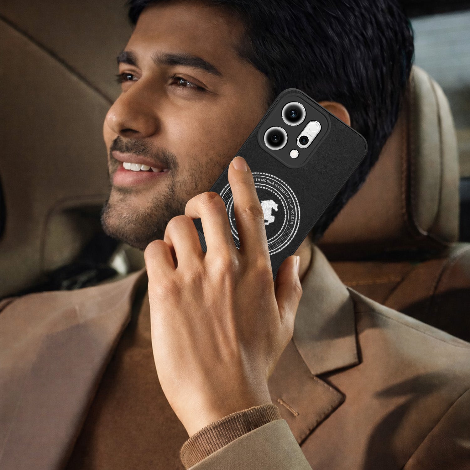 For Oppo Reno14 5G | Oppo Reno 14 5G Back Cover Case PU Leather Finish  (Professional Minimalist Texture | MagSafe Compatile | Camera Protection | Sleek Sober Formal)