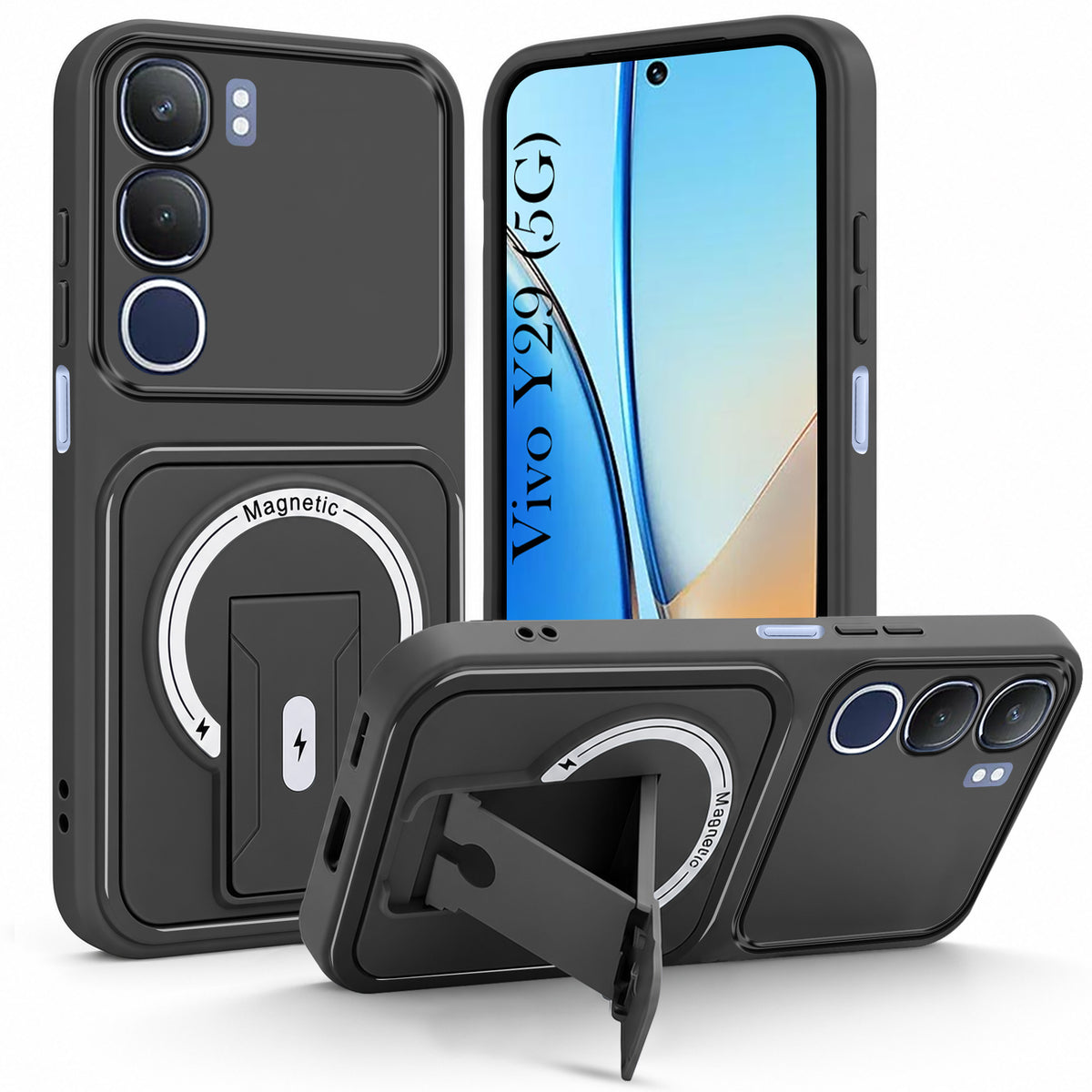 For Vivo Y29 Back Case Cover Metallic (Hybrid Armor Kickstand | MagSafe Compatible | Camera Protection Shockproof)