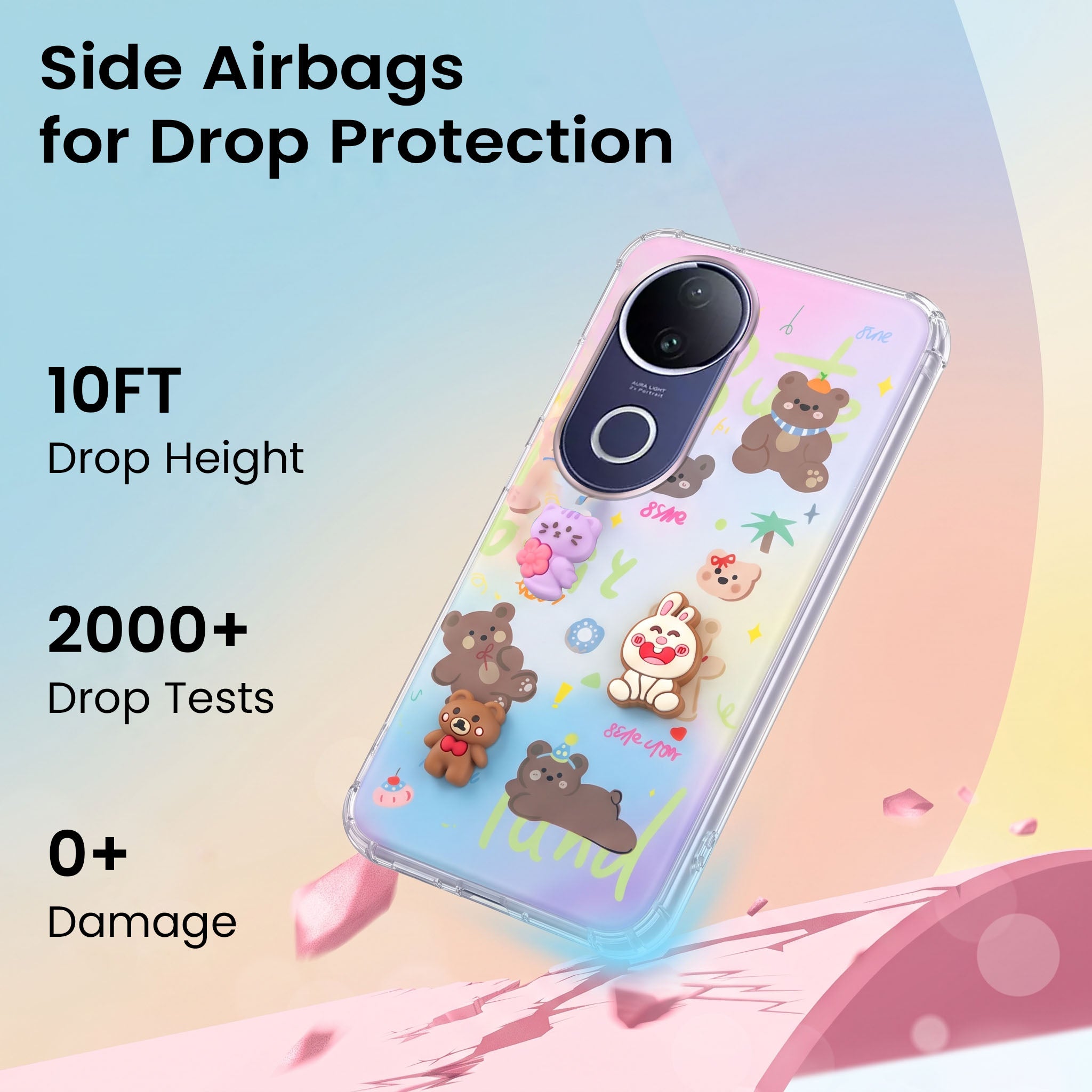 For Vivo T4R Back Cover Case (3D Cute Cartoons | Hard Back Side Soft | Matte Premium Finish | HD Printing)
