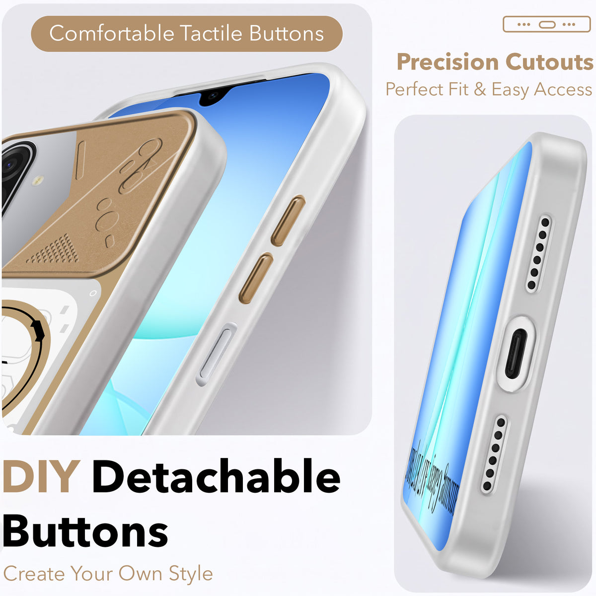 For Samsung Galaxy A17 | Samsung F17 | Samsung M17 5G Metallic Back Cover Case (Metallic Camera Protection & Buttons | Translucent Milky Shade | Hard Polycarbonate)