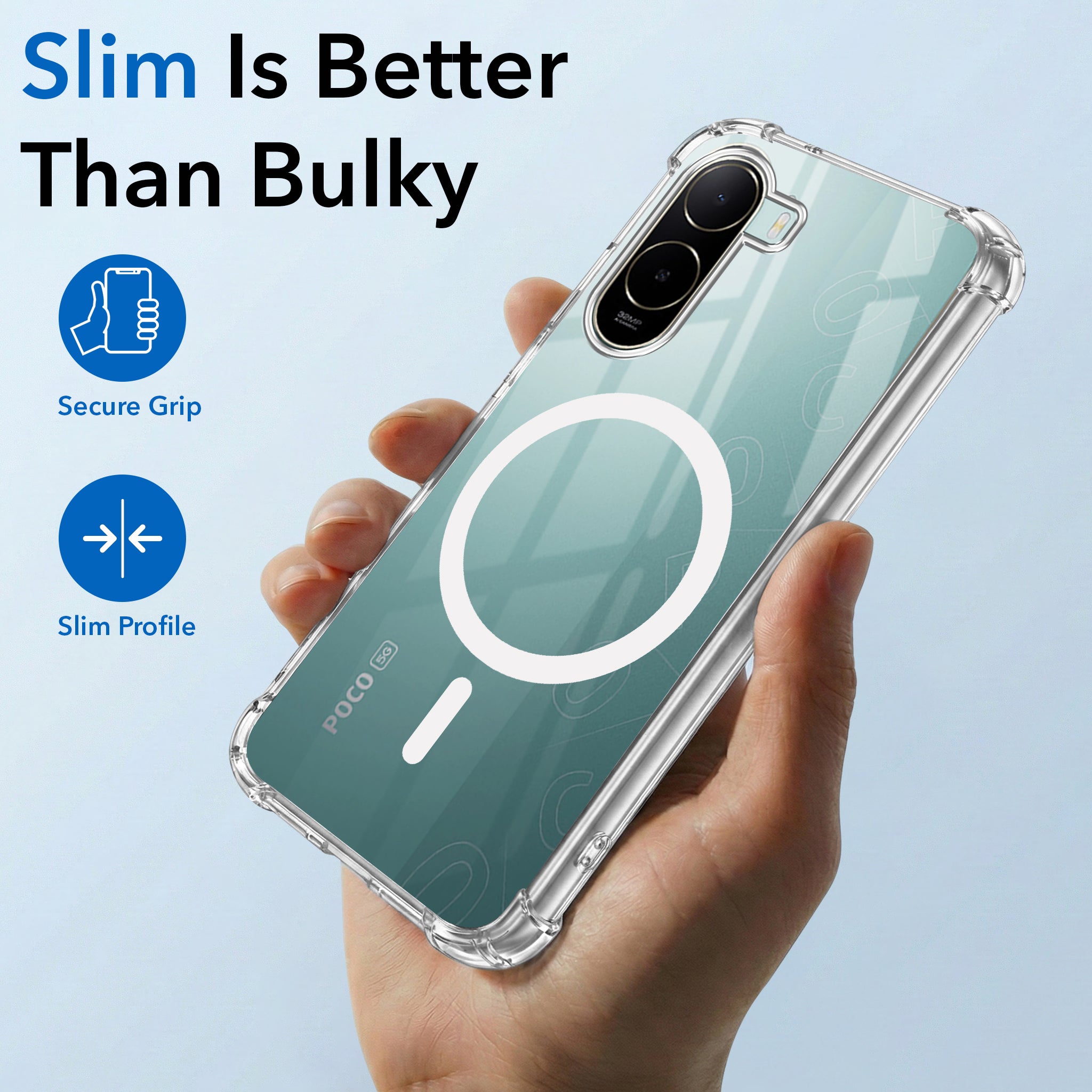 For Poco C85x 5G Back Cover Shockproof Crystal-Clear (Magsafe Wireless Support | Drop & Camera Protection | Hard Polycarbonate)