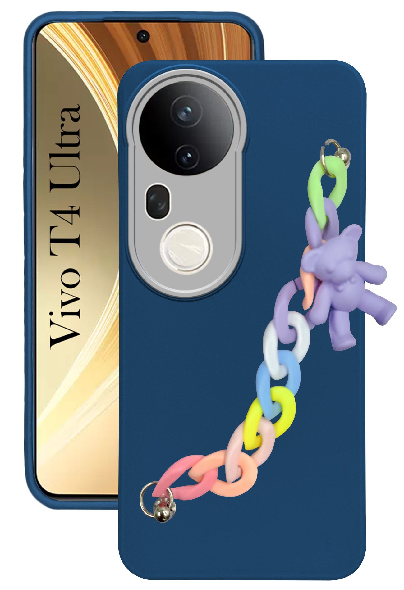 For  Vivo T4 Ultra Back Cover Case (Wrist Hanging Chain | Teddy Bracelet Charms | Dual Color Matte Finish | Full Camera Protection | Sleek and Professional)