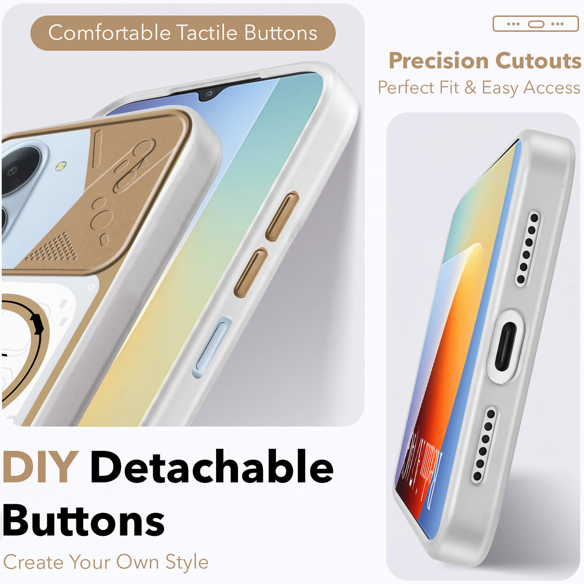 For Redmi A7 4G Metallic Back Cover Case (Metallic Camera Protection & Buttons | Translucent Milky Shade | Hard Polycarbonate)