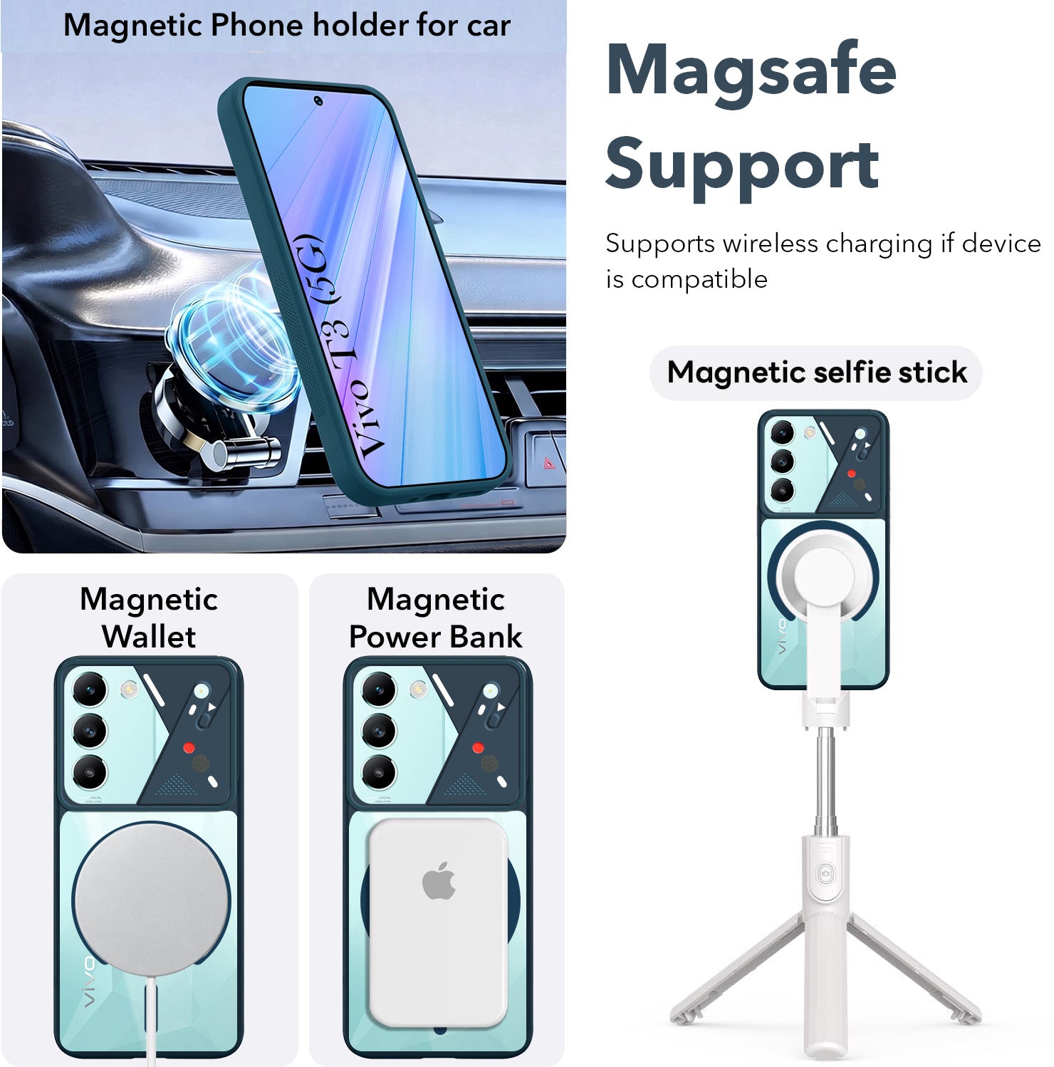 For Vivo T3 5G Back Cover Case Lifetime Anti-Yellow Clear (Camera Protection | Side Grip | Wireless MagSafe Compatible)