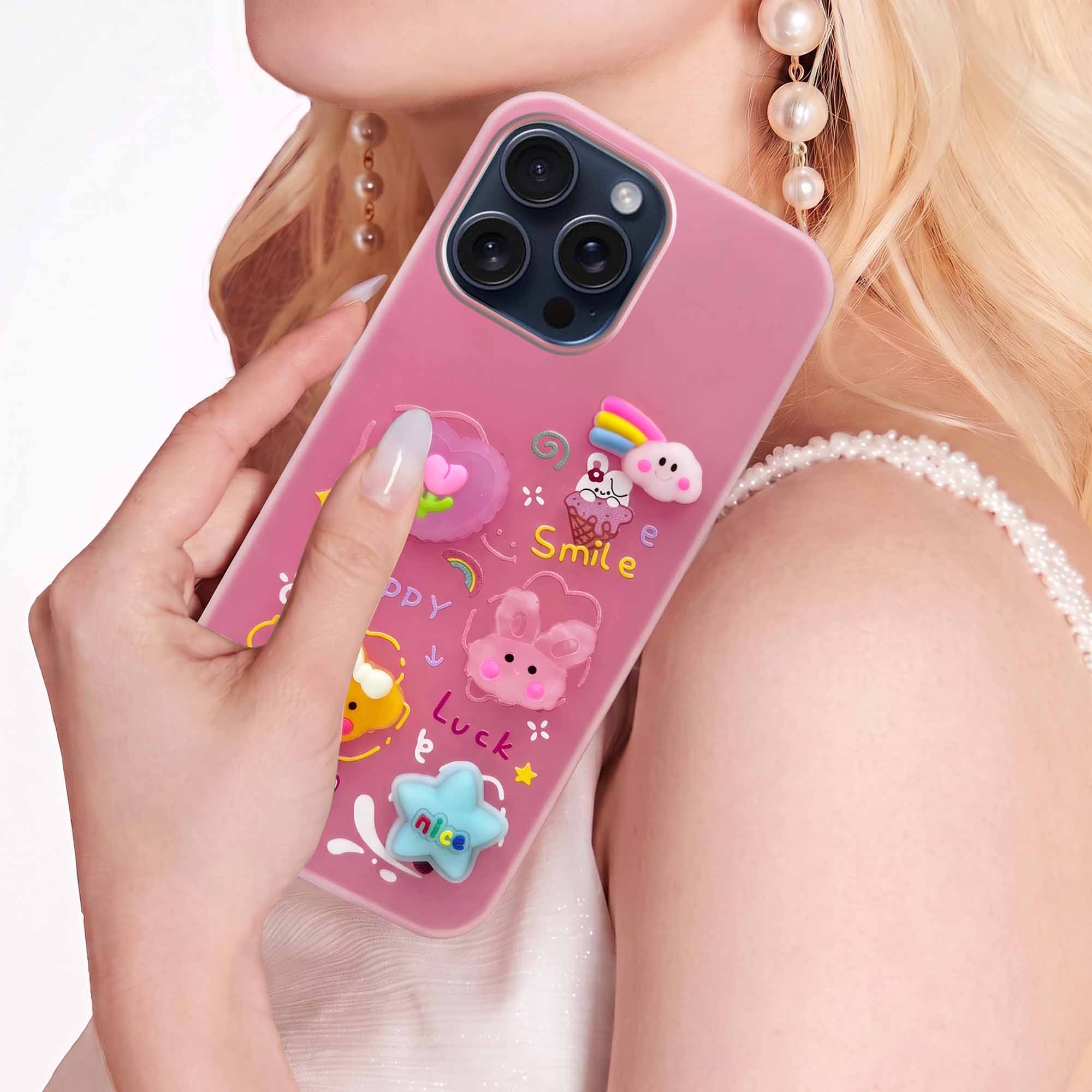 For Apple iPhone 15 Pro Max Back Cover Case (3D Cute Cartoons | Hard Back Side Soft | Matte Premium Finish | HD Printing)