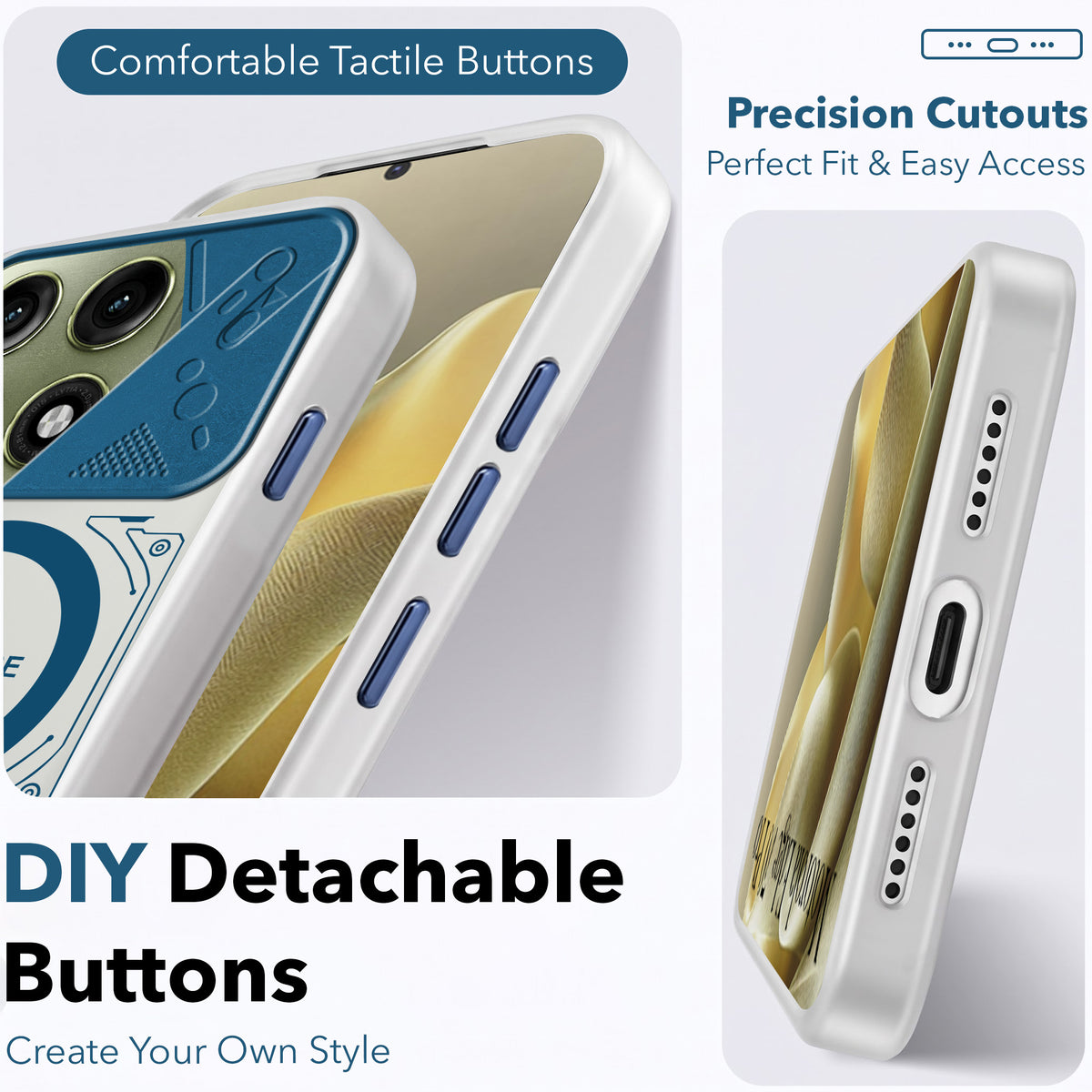 For Motorola Edge 70 Pro | Edge 70 Pro Plus Metallic Back Cover Case (Metallic Camera Protection & Buttons | Translucent Milky Shade | Hard Polycarbonate)