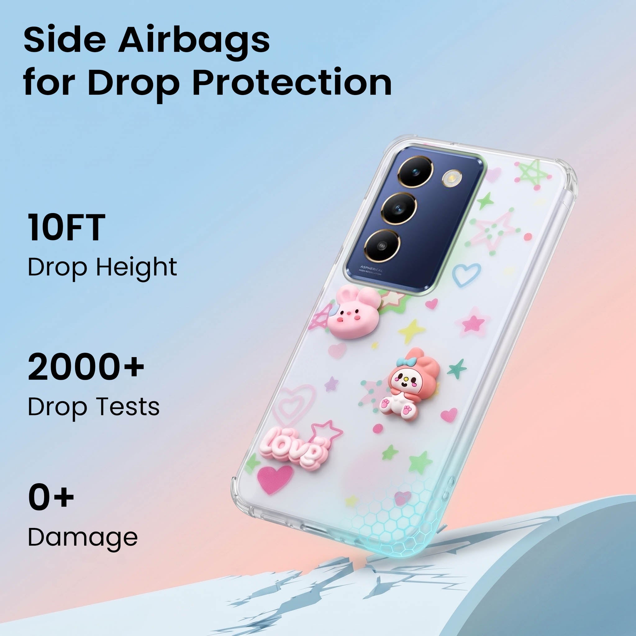 For Vivo T3 5G Back Cover Case (3D Cute Cartoons | Hard Back Side Soft | Matte Premium Finish | HD Printing)
