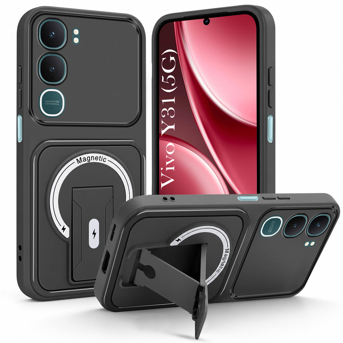 For Vivo Y31 5G Back Case Cover Metallic (Hybrid Armor Kickstand | MagSafe Compatible | Camera Protection Shockproof)
