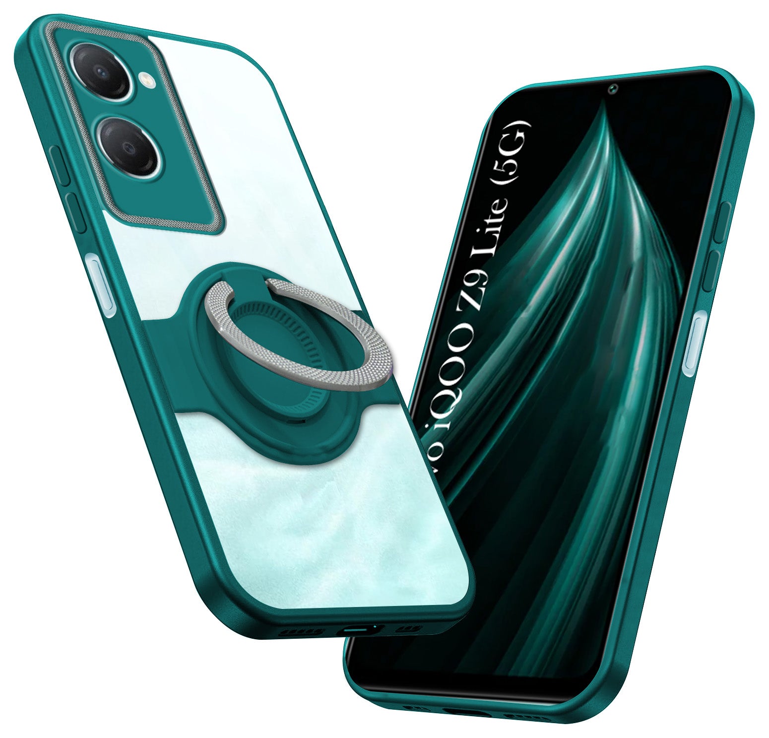 For Vivo iQOO Z9 Lite Back Cover Case with stand (Built-in Ring Holder Kickstand | Lifetime Anti Yellow | Camera Protection)