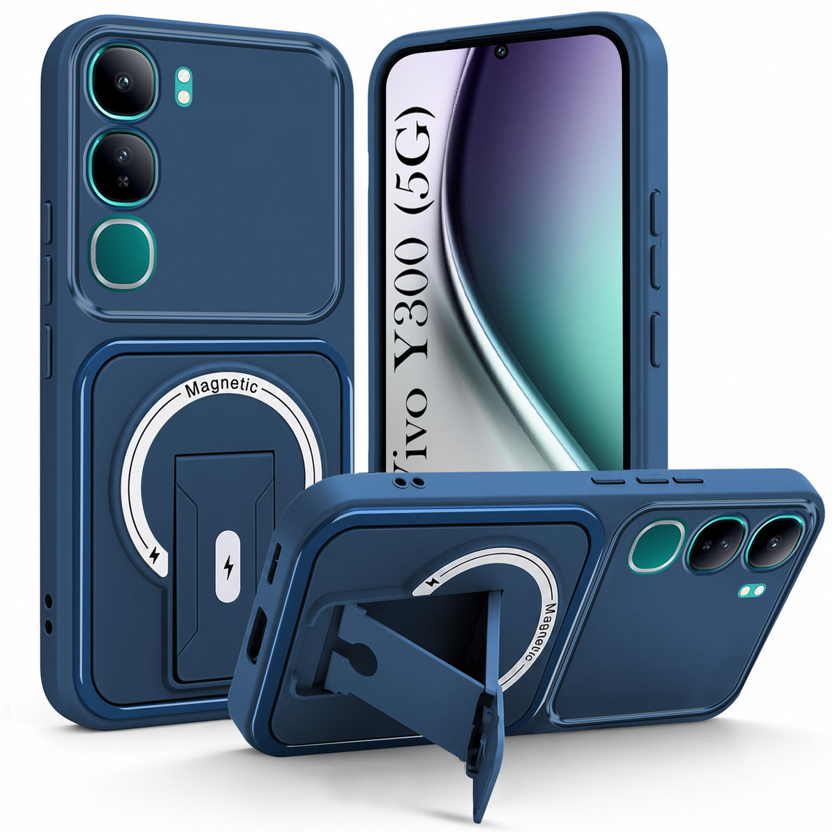 For Vivo Y300 Back Case Cover Metallic (Hybrid Armor Kickstand | MagSafe Compatible | Camera Protection Shockproof)