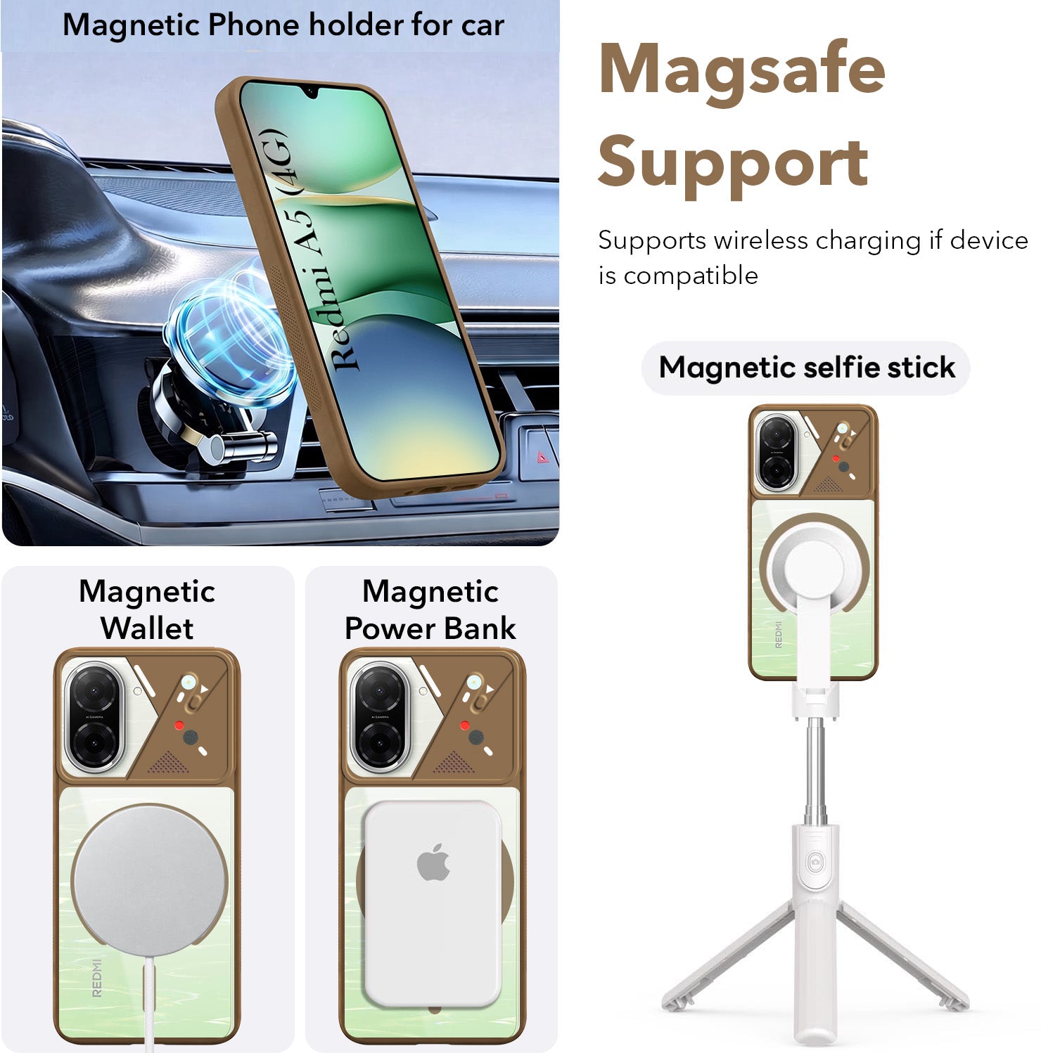 For Redmi A5 4G Back Cover Case Lifetime Anti-Yellow Clear (Camera Protection | Side Grip | Wireless MagSafe Compatible)