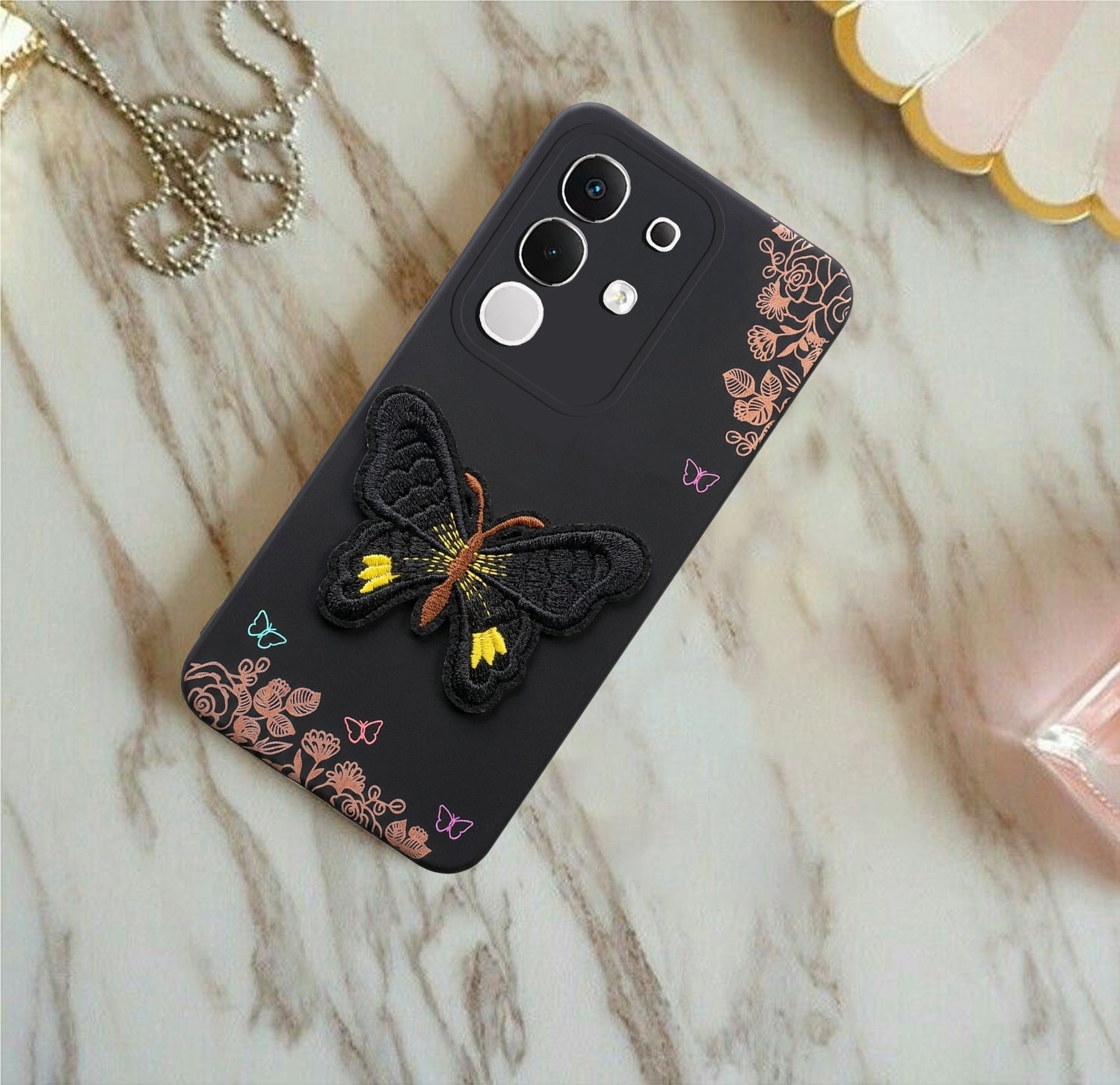 For Vivo iQOO Z10x Back Cover Case (Soft Butterfly Embroidery | Women Teen Girls | Camera Protection| Matte Silicone)