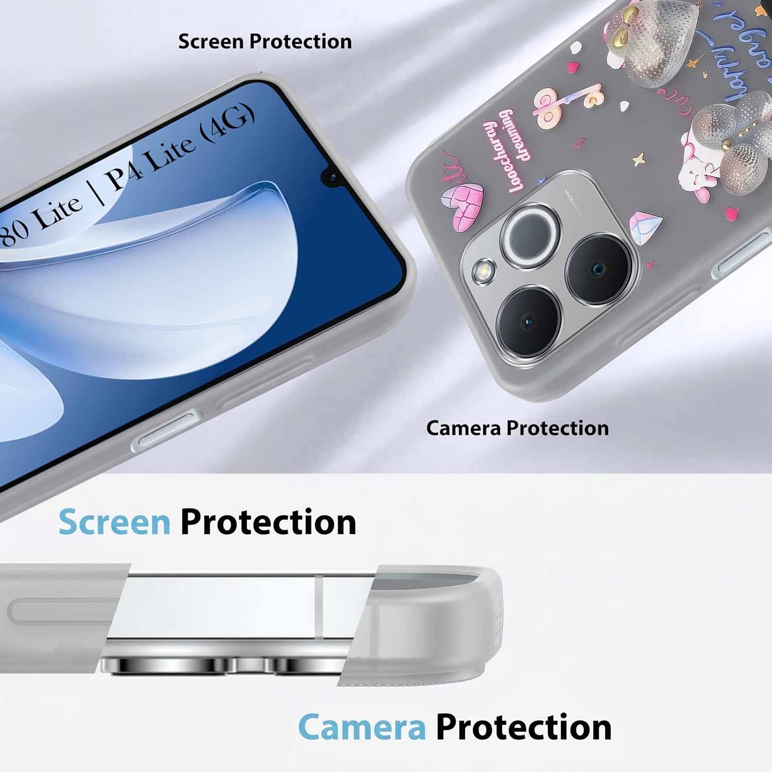 For Realme P4 Lite | Realme Narzo 80 Lite 4G Back Cover Case (3D Cute Heart Strap Holder | Camera Protection | Designer Girls Print)