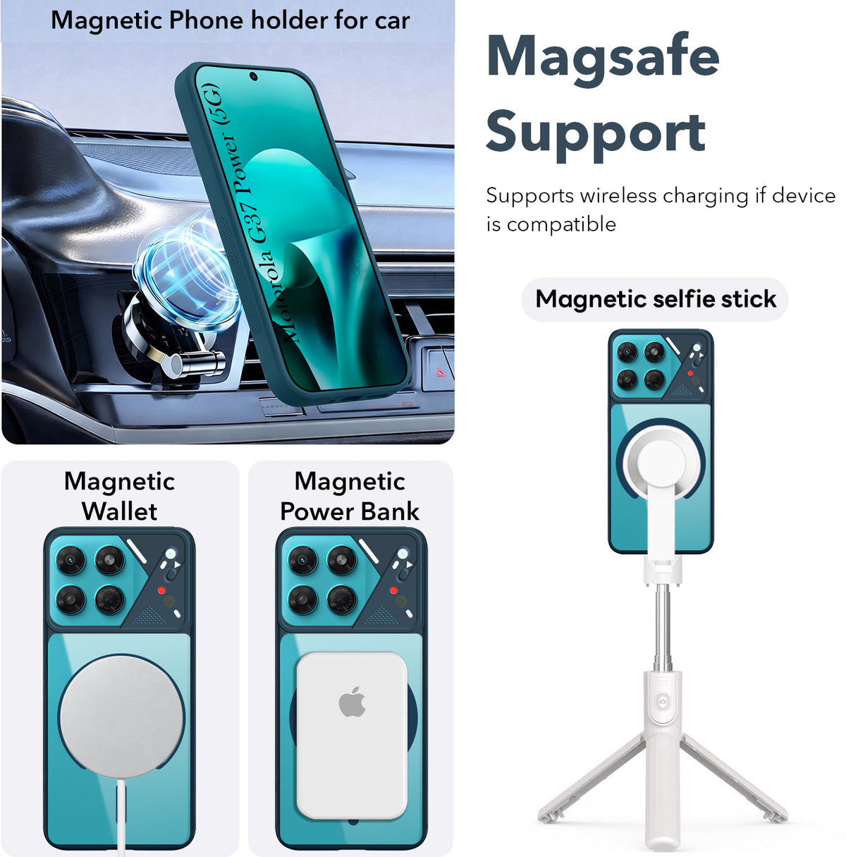 For Motorola Moto G37 Power Back Cover Case Lifetime Anti-Yellow Clear (Camera Protection | Side Grip | Wireless MagSafe Compatible)