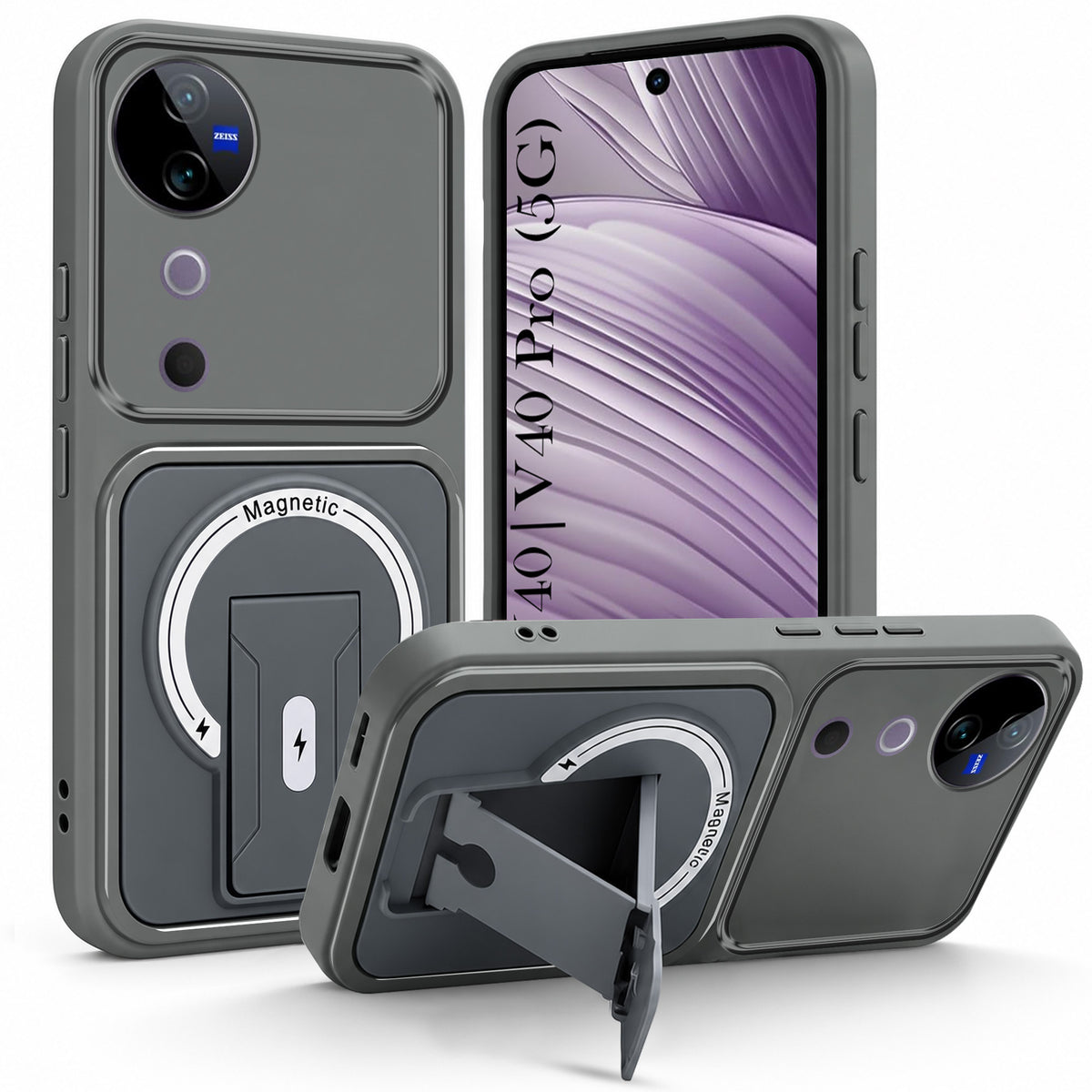 For Vivo V40 | Vivo V40 Pro 5G Back Case Cover Metallic (Hybrid Armor Kickstand | MagSafe Compatible | Camera Protection Shockproof)