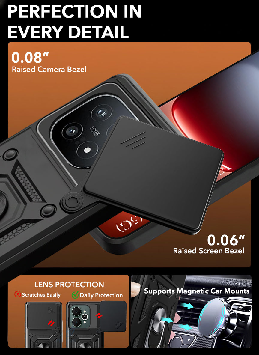 For Vivo iQOO 15 5G Back Cover Case Hybrid Armor (Sliding Shutter Camera Protection | Polycarbonate |Ring Holder Kickstand)