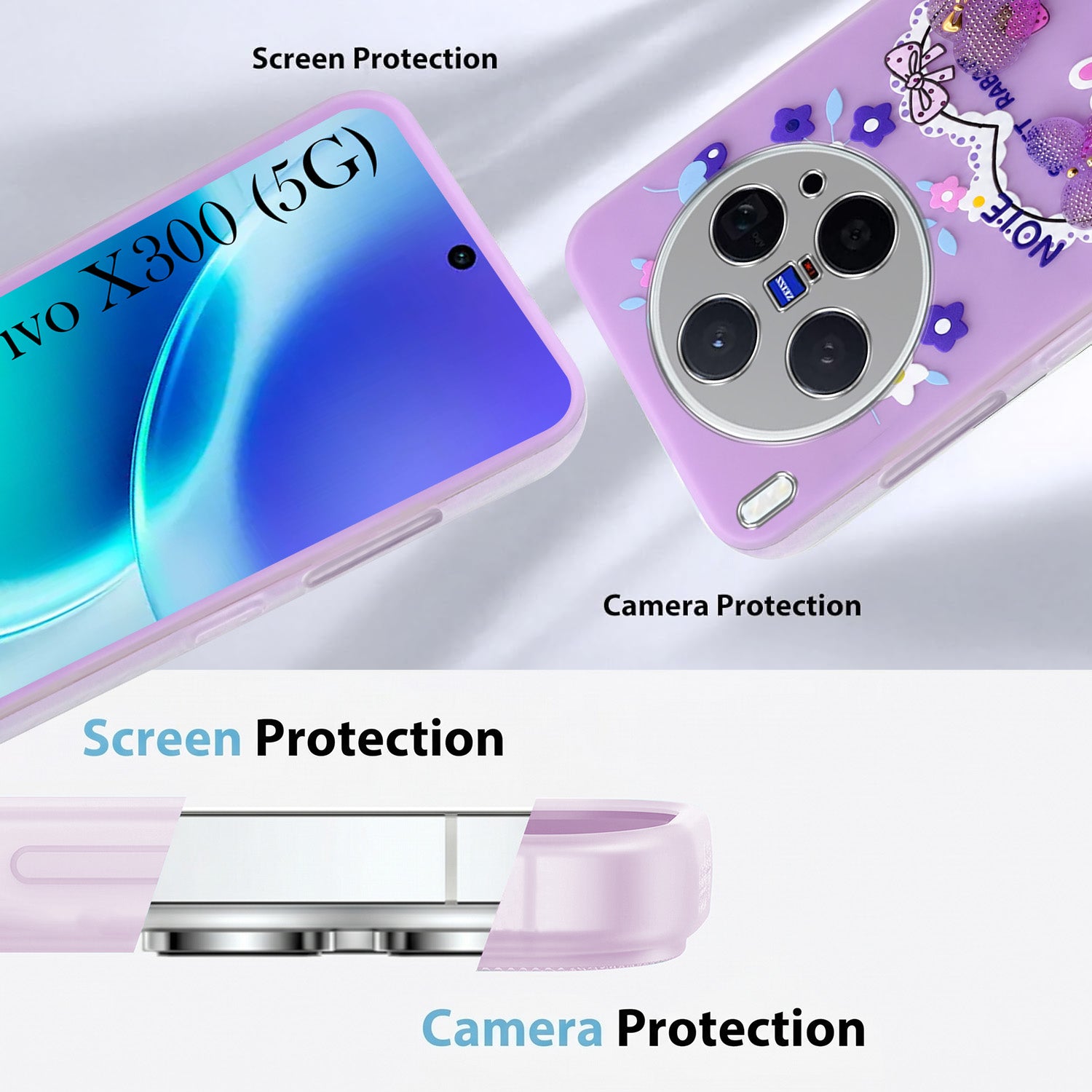 For Vivo X300 5G Back Cover Case (3D Cute Heart Strap Holder | Camera Protection | Designer Girls Print)