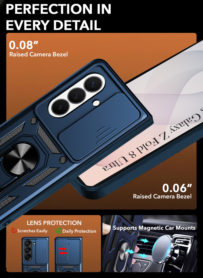 For Samsung Galaxy Z Fold 8 Ultra Back Cover Case Hybrid Armor (Sliding Shutter Camera Protection | Polycarbonate |Ring Holder Kickstand)