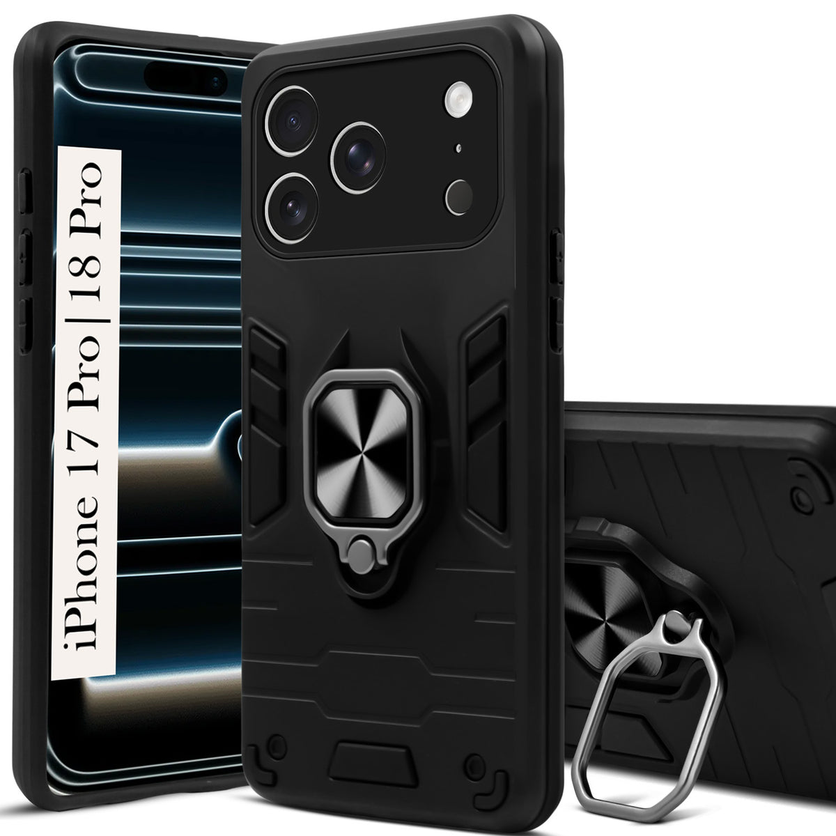 For iPhone 17 Pro | iPhone 18 Pro Back Cover Case (Shockproof Dual Layer Polycarbonate |Ring Holder Kickstand)