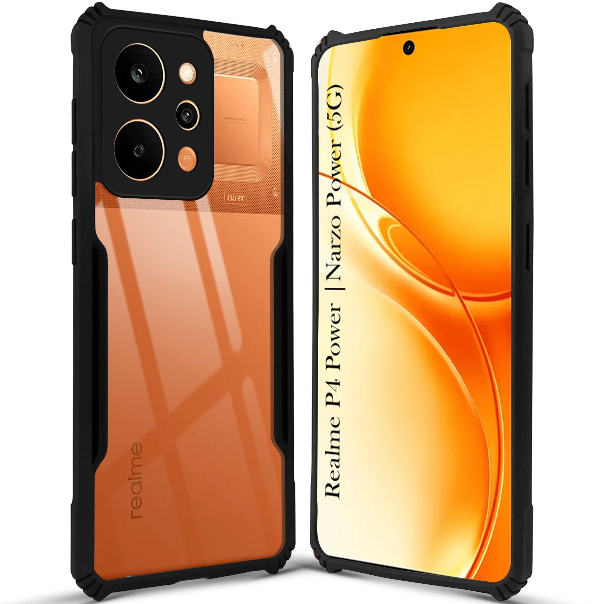For Realme P4 Power 5G | Realme Narzo Power Back Cover Case Hybrid (Shockproof with Polycarbonate Clear Panel | Professional Black)