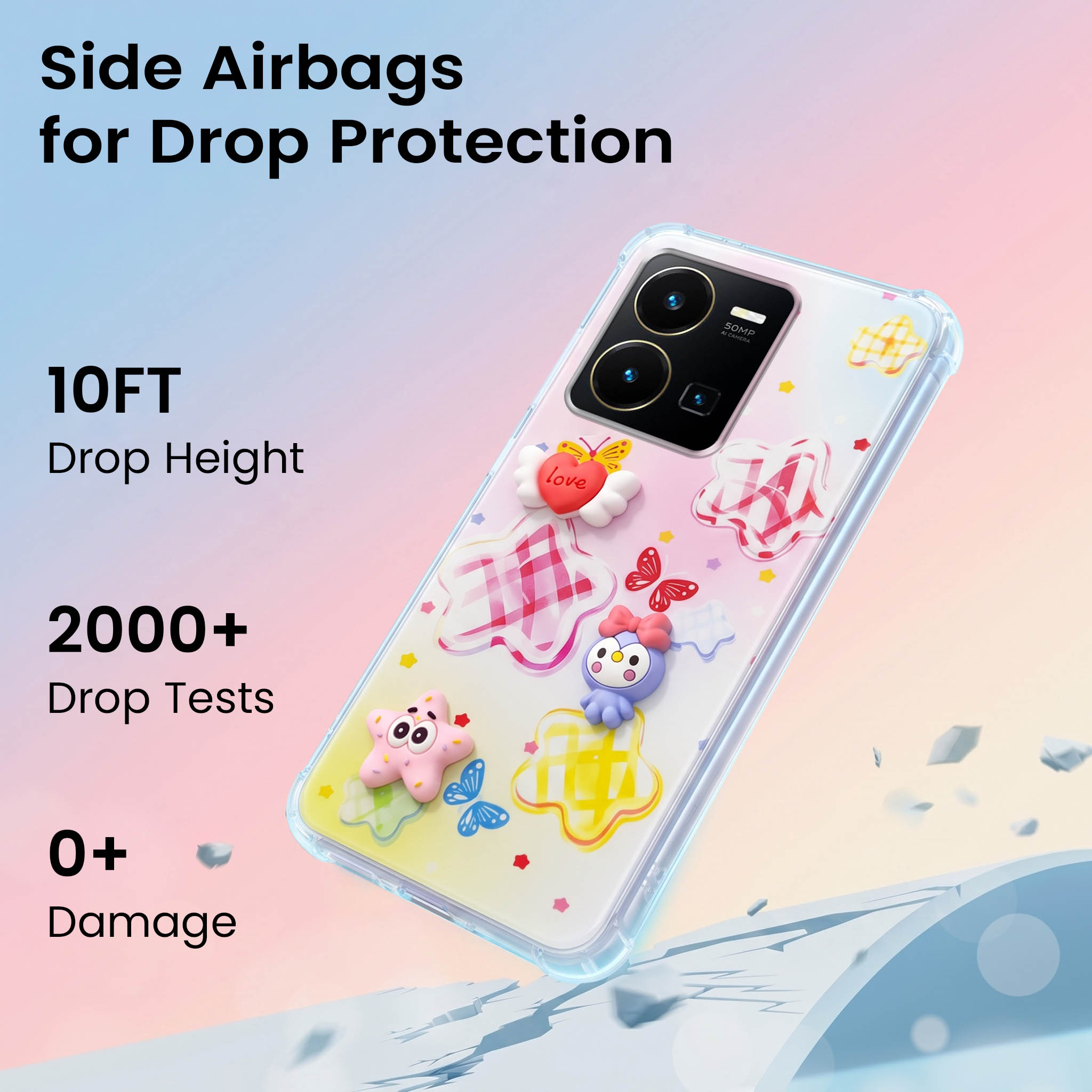 For Vivo Y35 Back Cover Case (3D Cute Cartoons | Hard Back Side Soft | Matte Premium Finish | HD Printing)