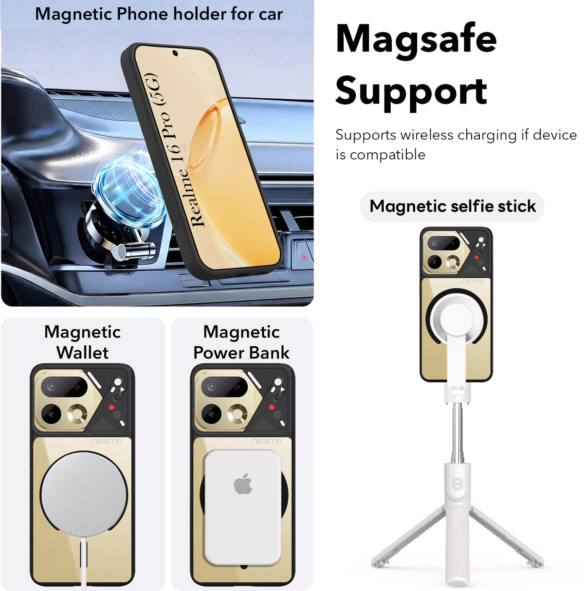 For Realme 16 Pro Back Cover Case Lifetime Anti-Yellow Clear (Camera Protection | Side Grip | Wireless MagSafe Compatible)