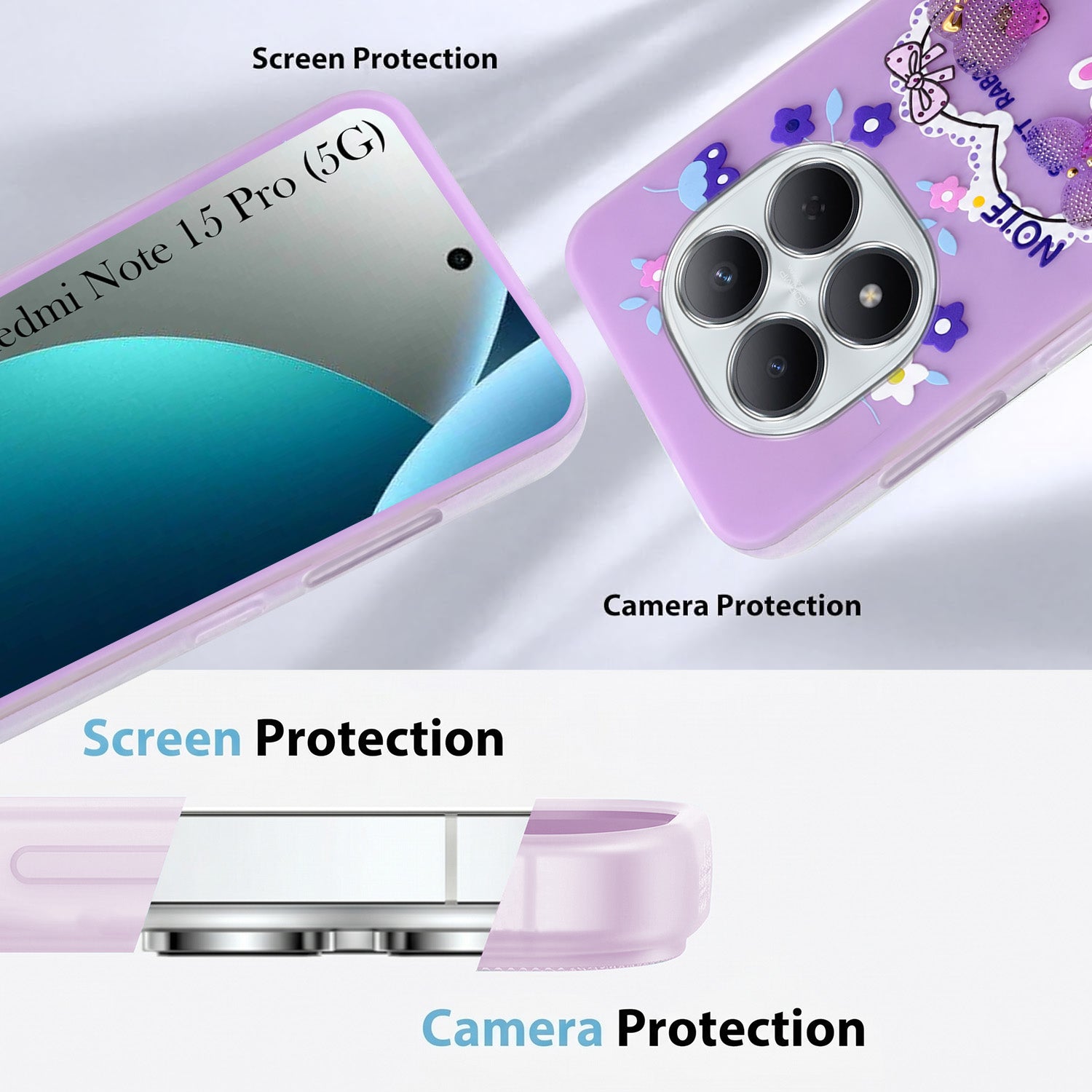 For Xiaomi Redmi Note 15 Pro 5G Back Cover Case (3D Cute Heart Strap Holder | Camera Protection | Designer Girls Print)
