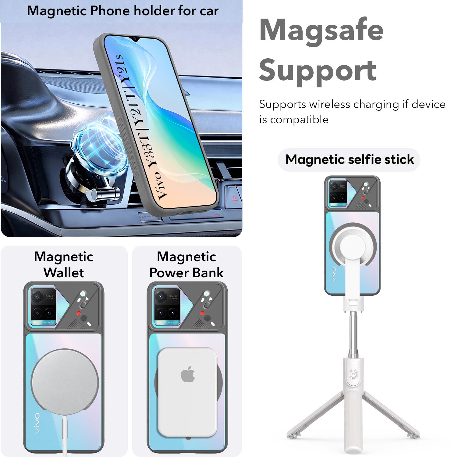For Vivo Y33T | Vivo Y21T | Vivo Y21s Back Cover Case Lifetime Anti-Yellow Clear (Camera Protection | Side Grip | Wireless MagSafe Compatible)
